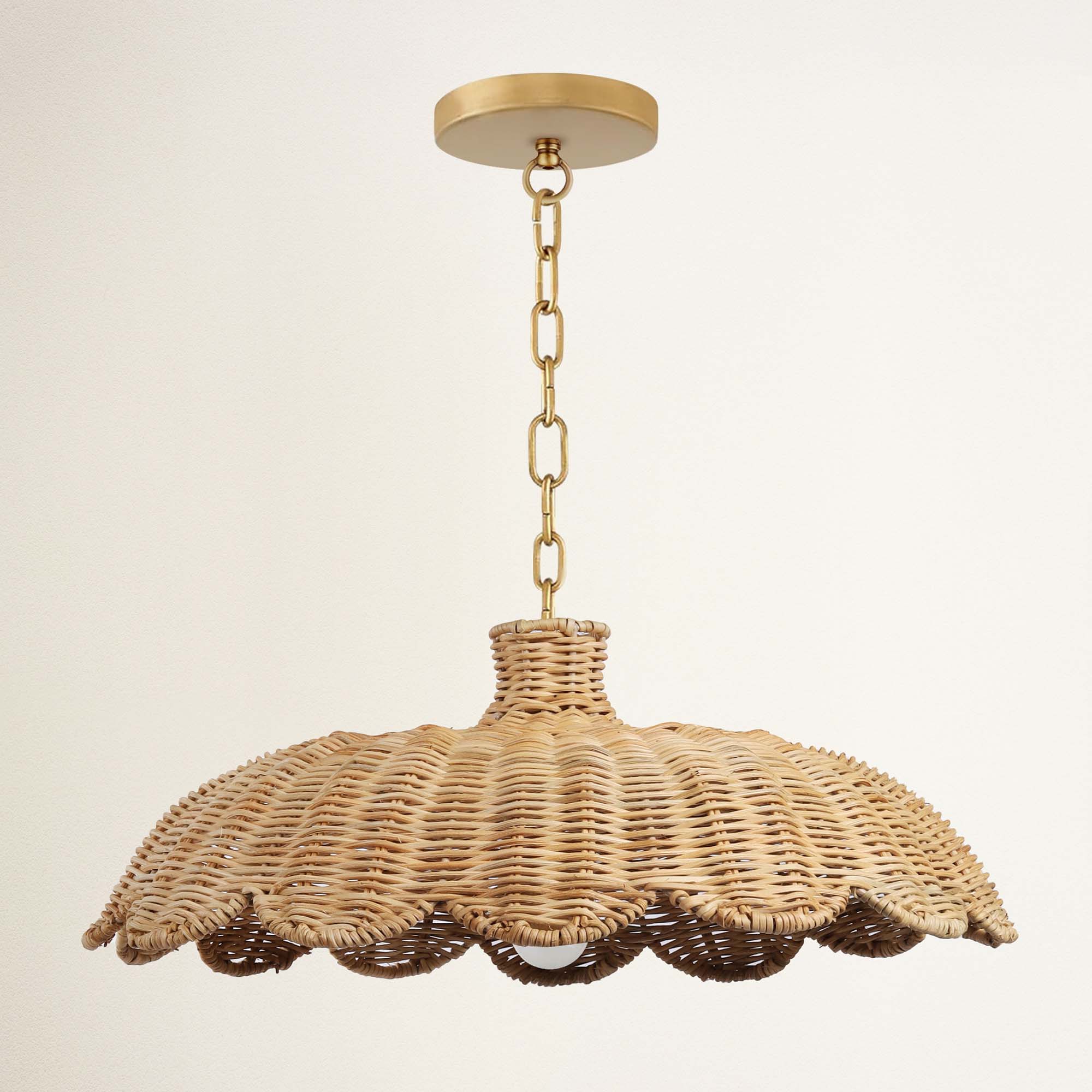 rowabi aurelia hardwire gold chain wicker pendant light