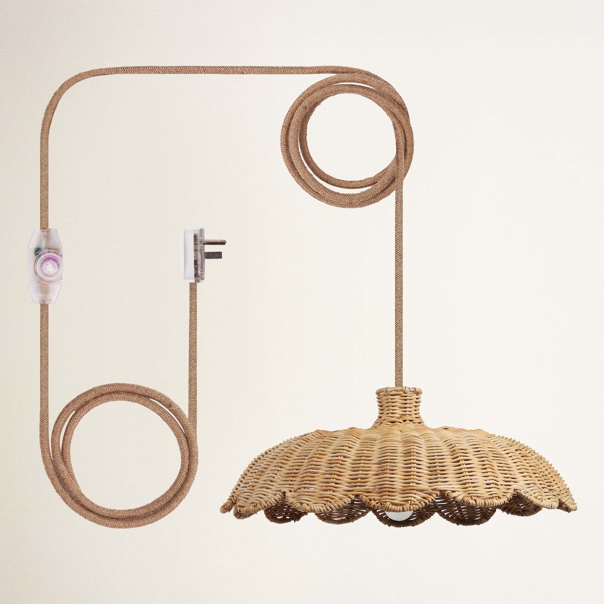 rowabi aurelia natural plug in wicker pendant light with coiled cable