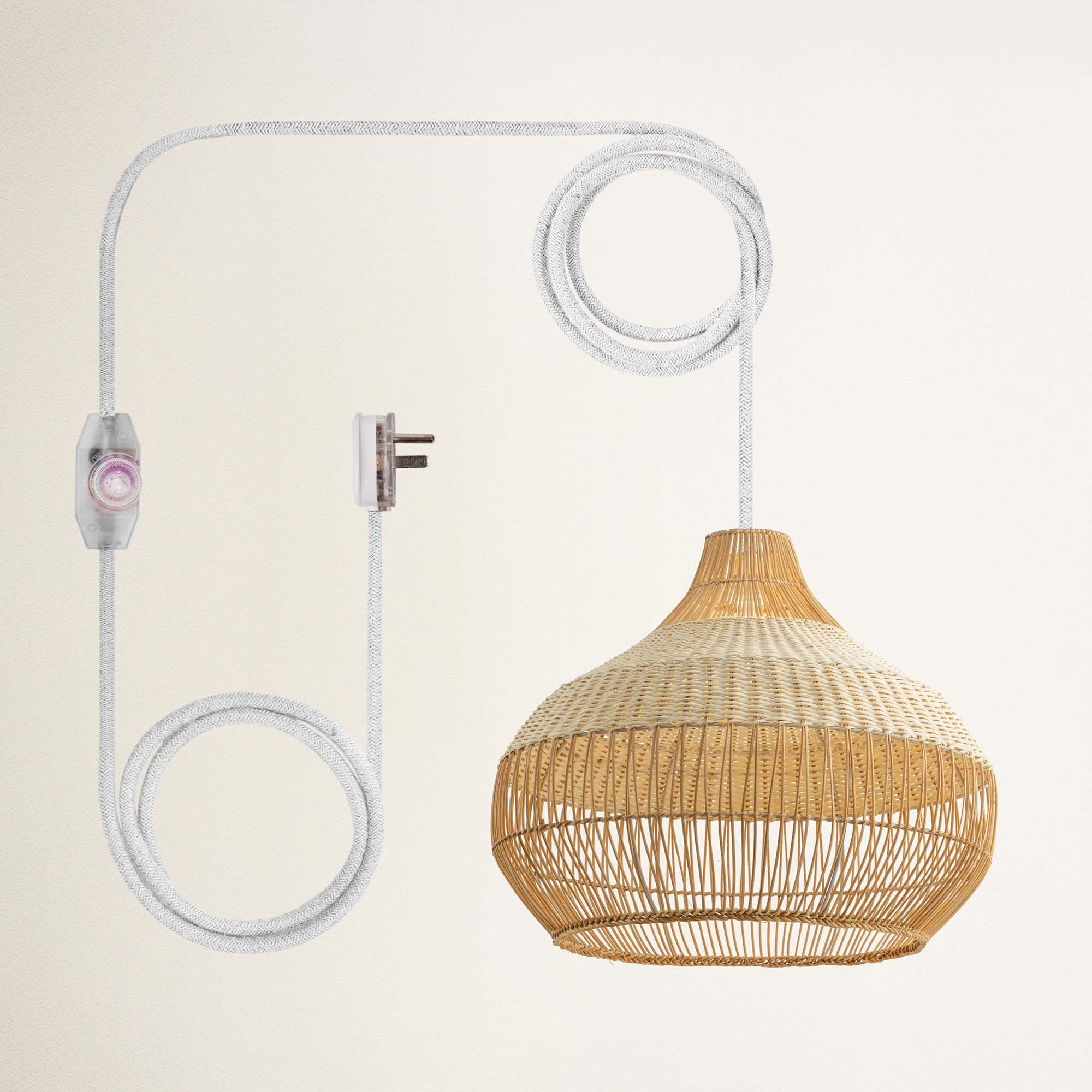 rowabi beatrice plug in white wicker pendant light with white cord
