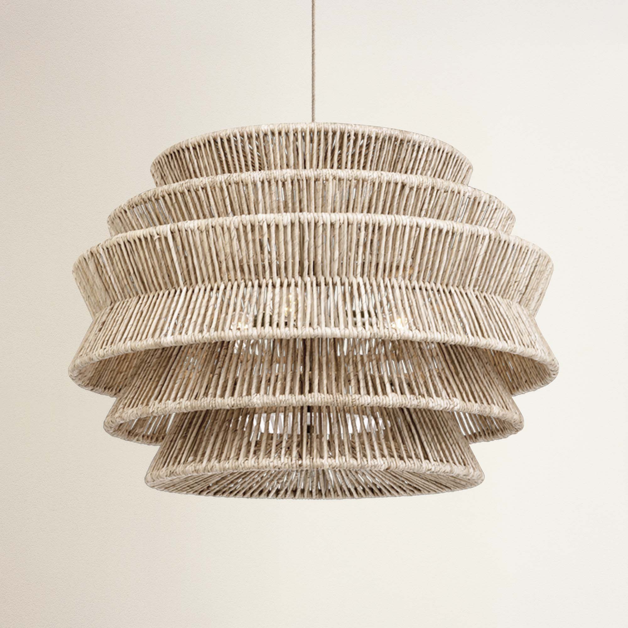 rowabi cover veronica woven rattan pandent light with multiple tiers, off