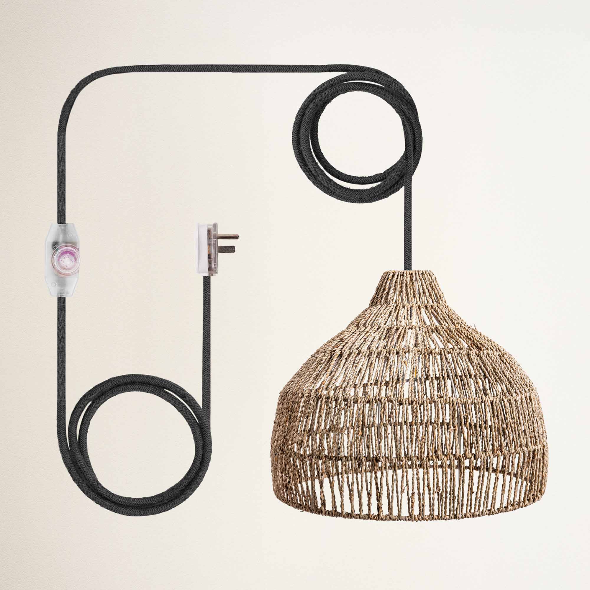 rowabi dreamy plug in black woven pendant light with black metal fixture