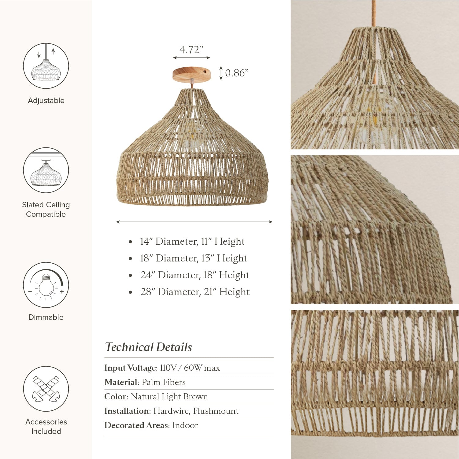 Dreamy Palm Fibers Flush Mount Light