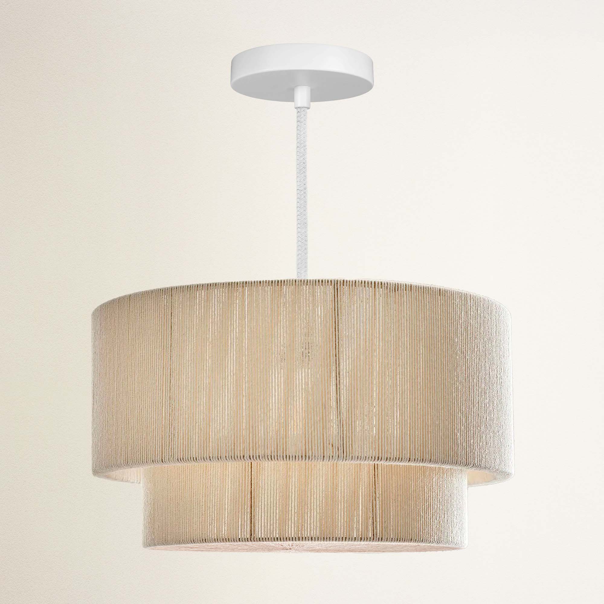 rowabi elaine hardwire white beige pendant light with a white ceiling fixture