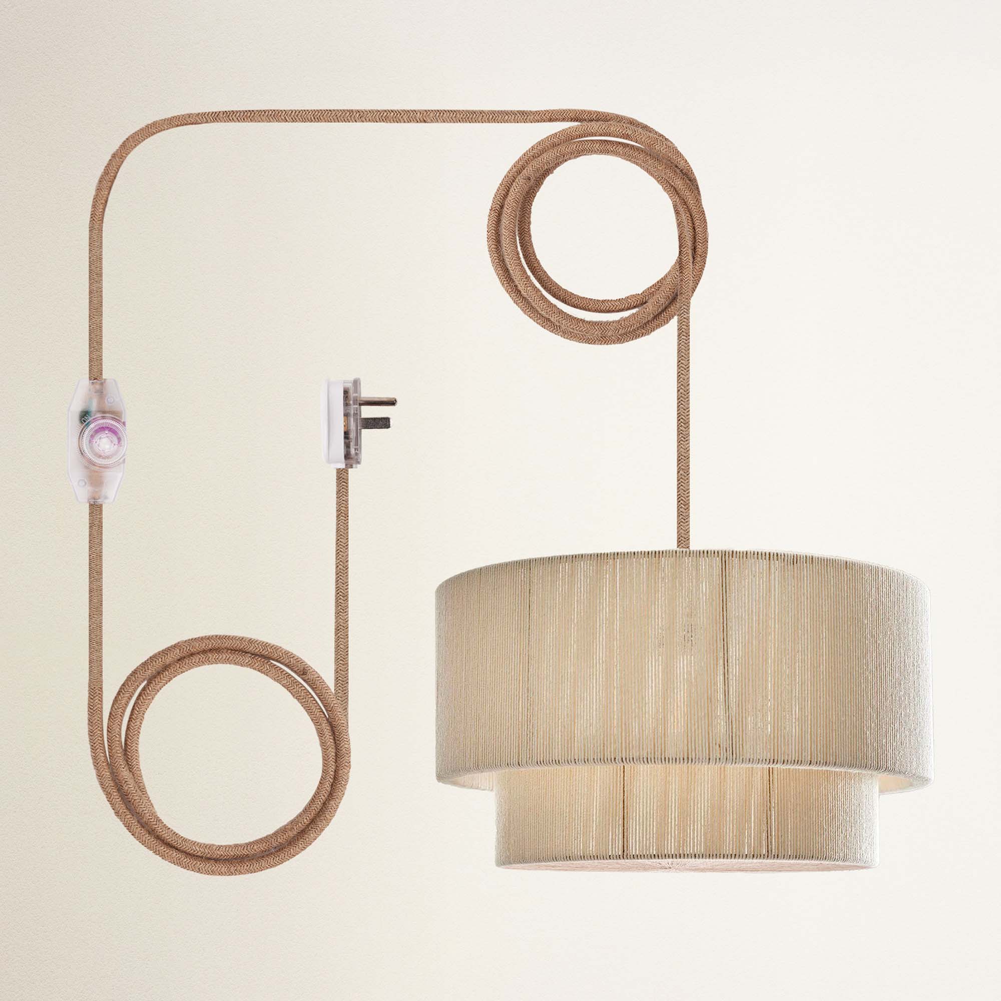 rowabi elaine plug-in natural modern pendant lamp with braided cable and beige shade