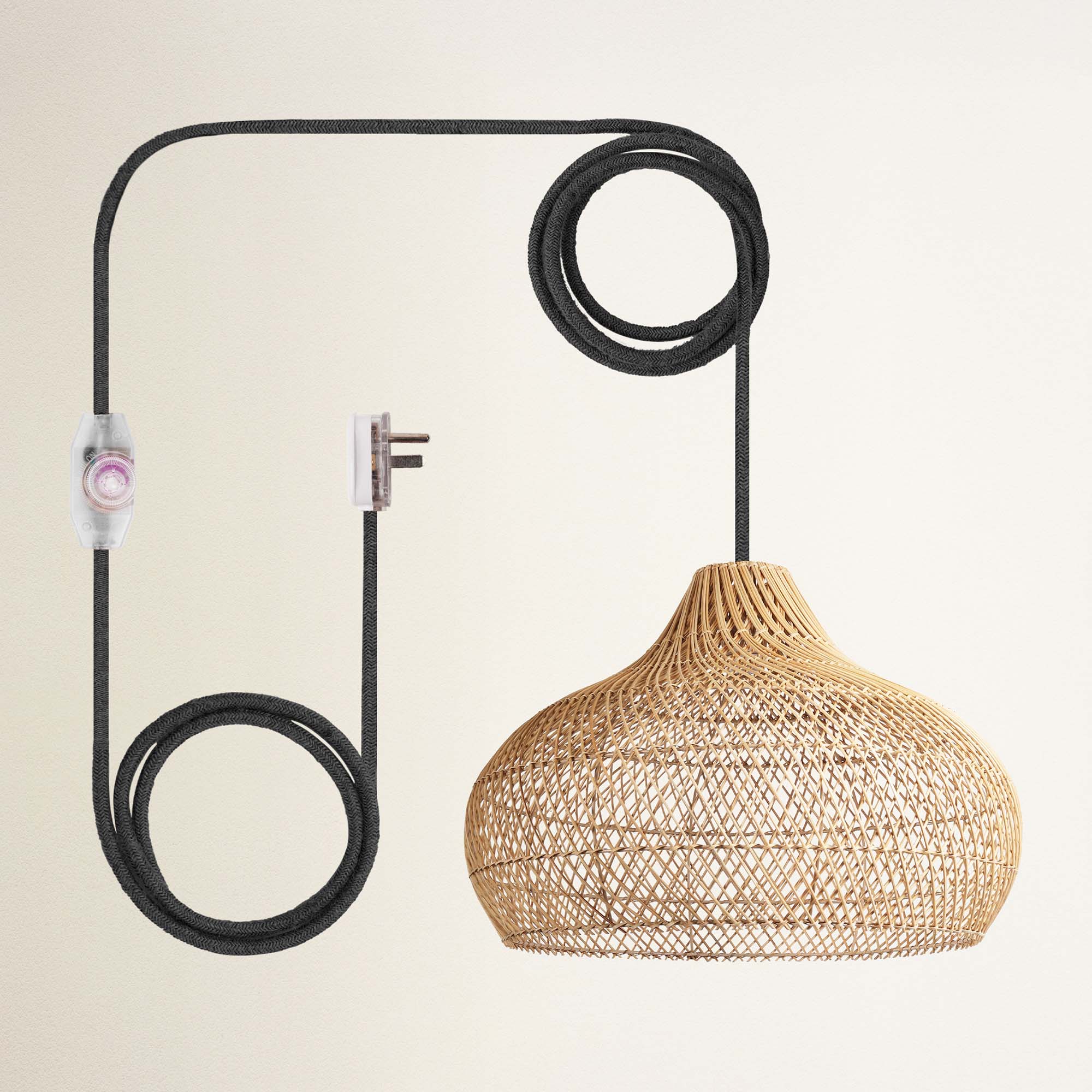 rowabi kloe plug in black woven pendant light with black metal fixture