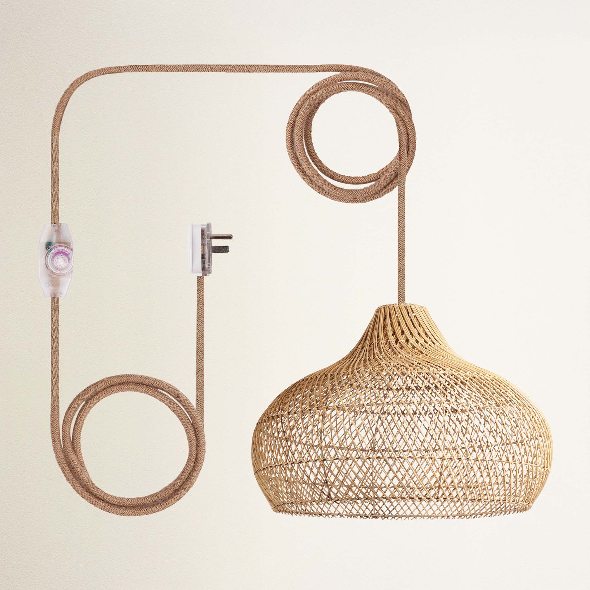 rowabi kloe plug in natural woven pendant light with coiled cable