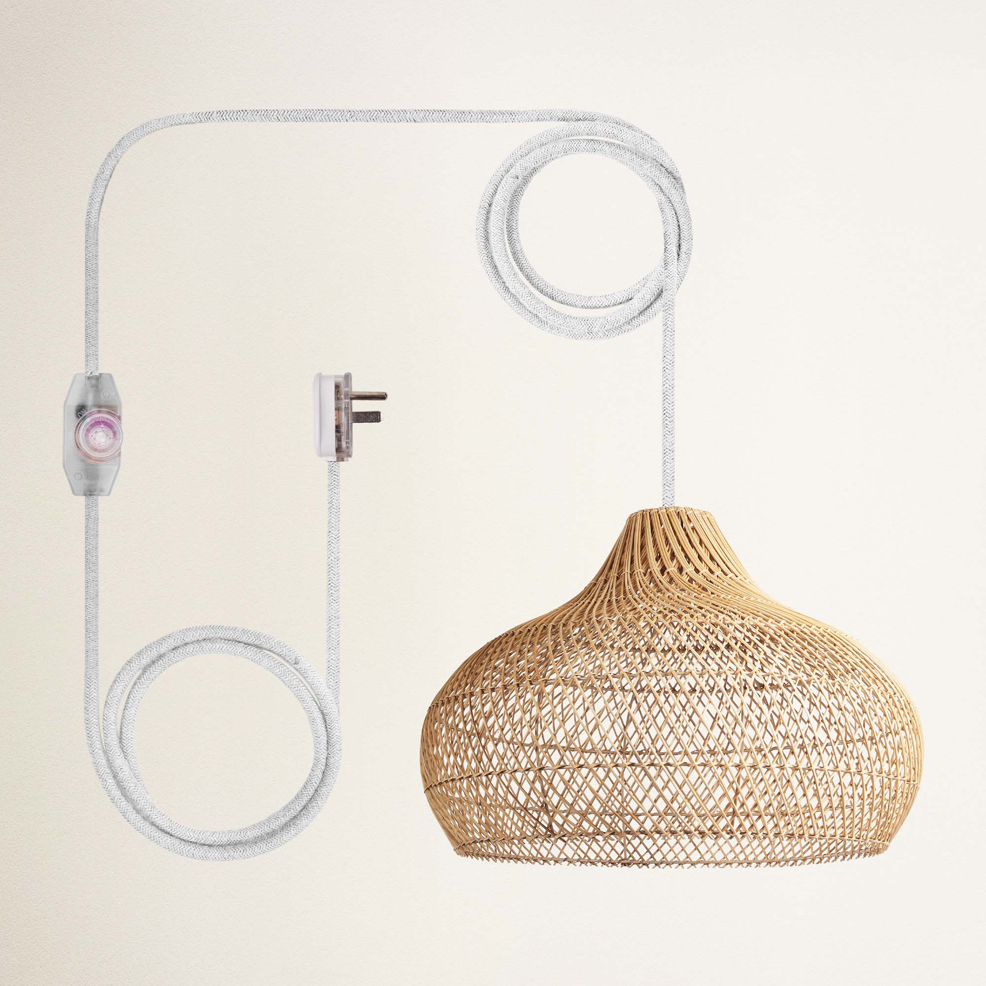 rowabi kloe plug in white woven pendant light with cable and plug