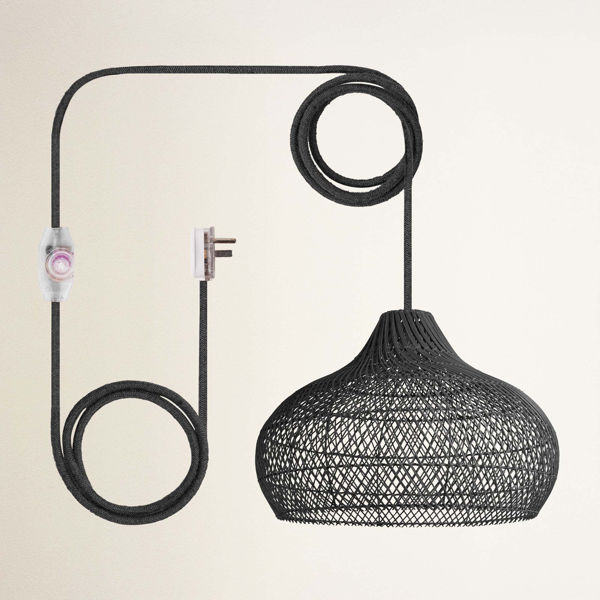 rowabi latigo plug in black woven pendant light with coiled cable