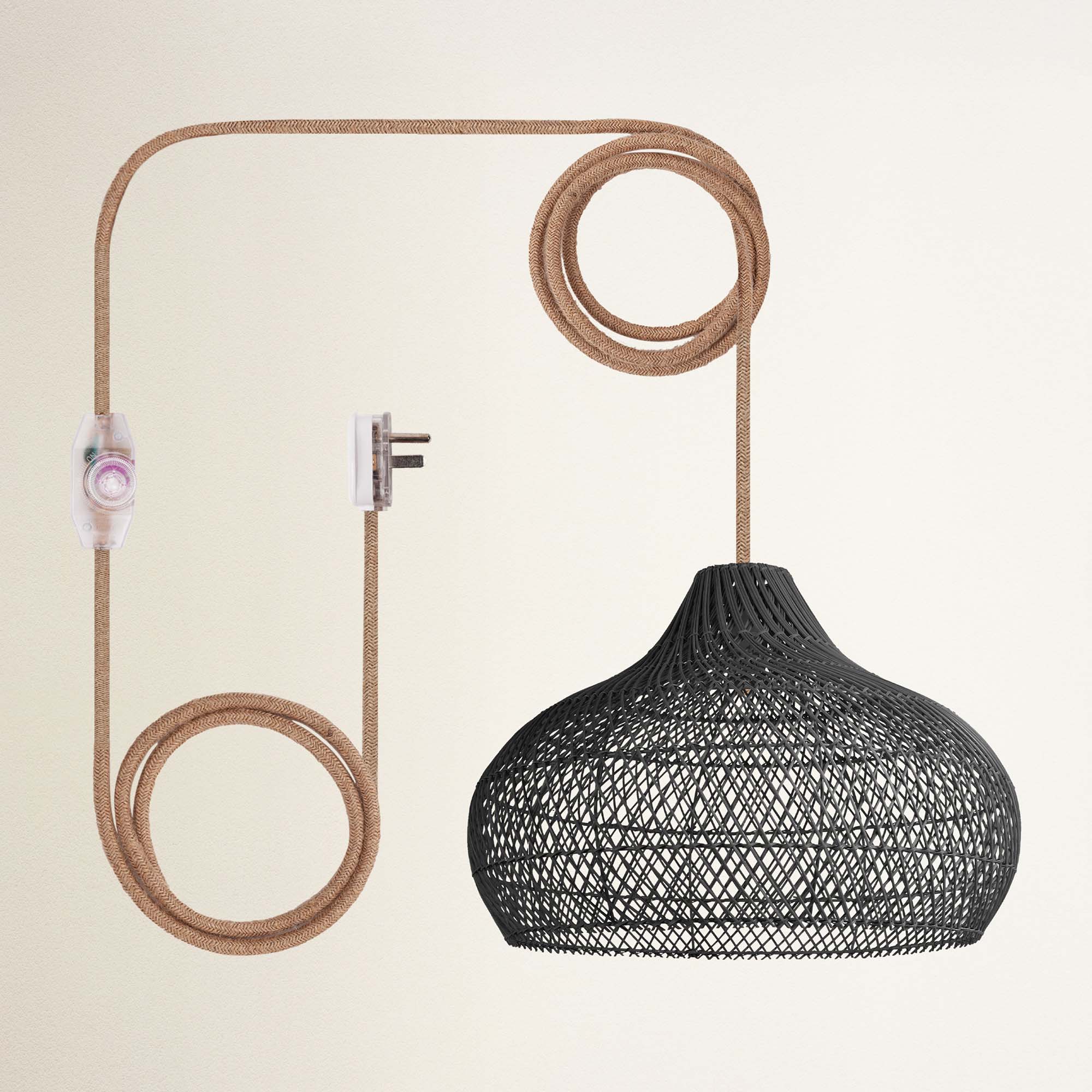rowabi latigo plug in natural black woven pendant light with coiled cable
