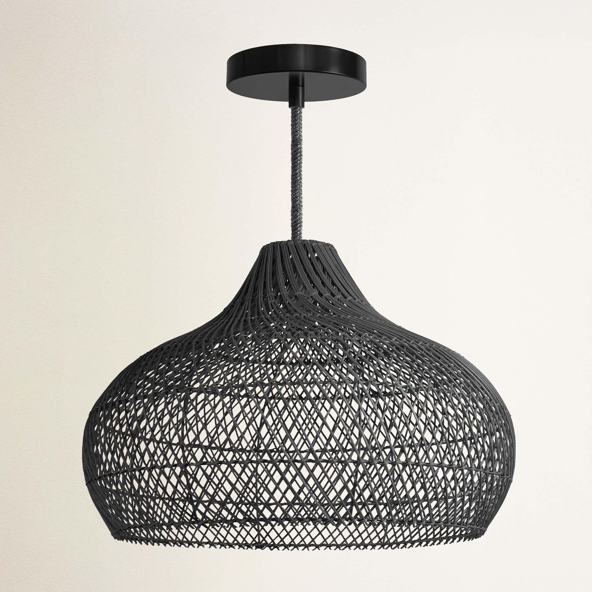 rowabi latigo hardwire black woven pendant light
