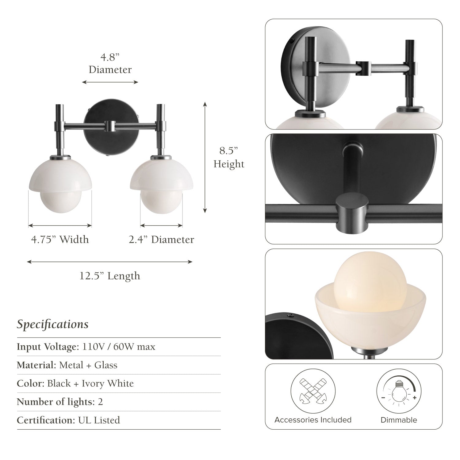 Lily Pod Double Black Armed Sconce