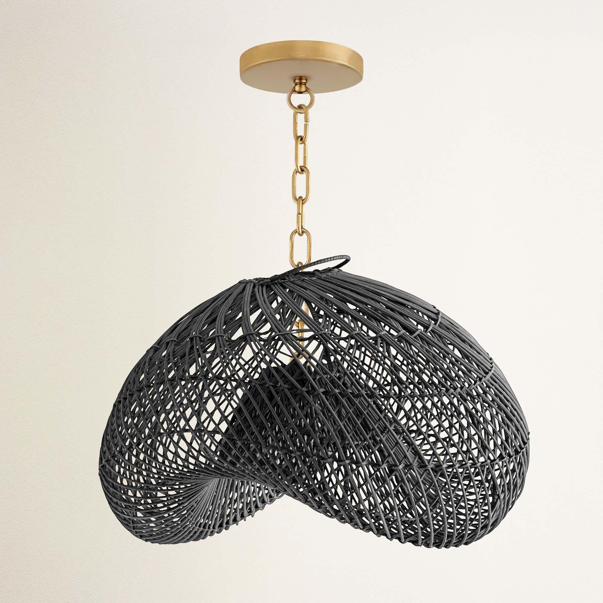 rowabi lucian hardwire black woven pendant light with a gold chain