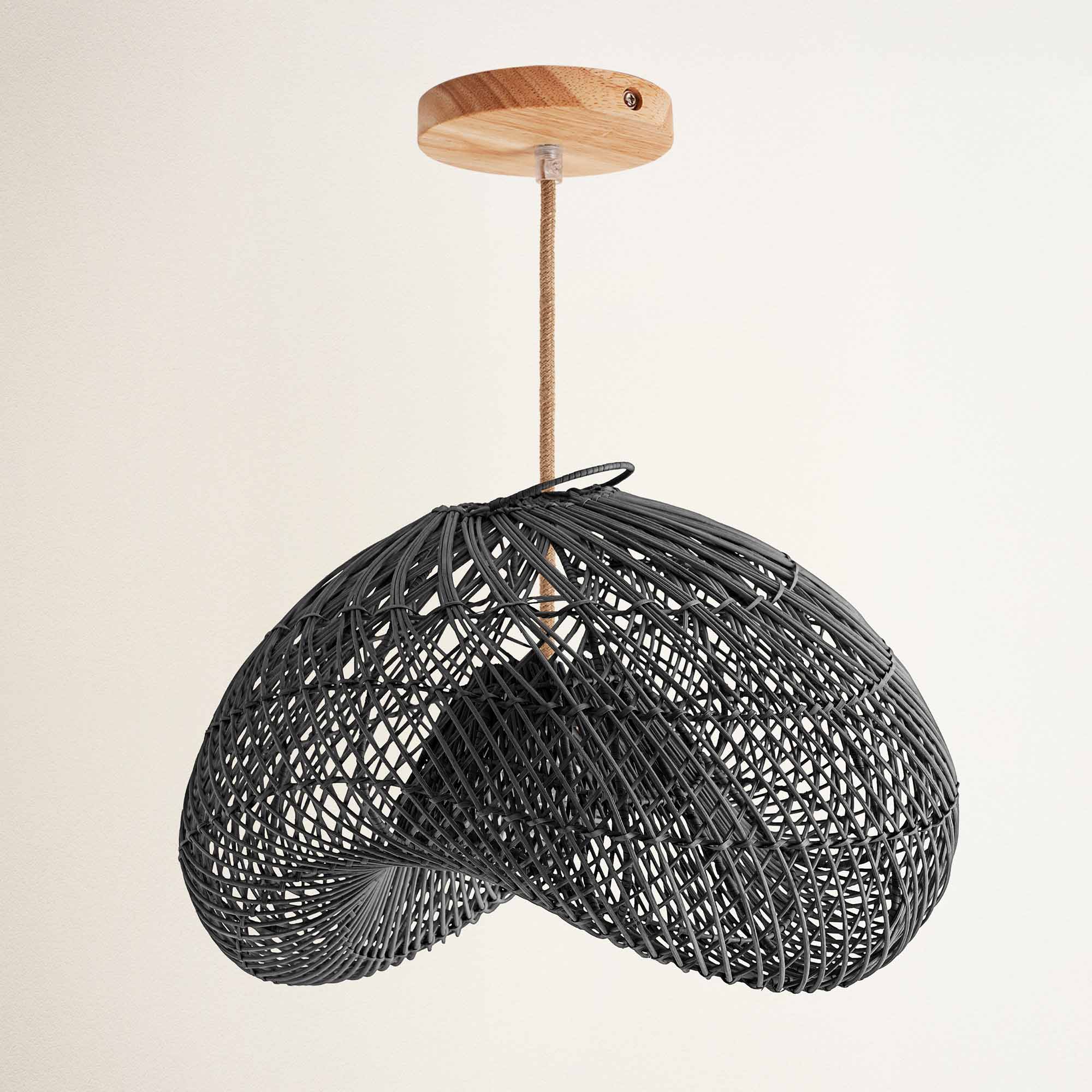 rowabi lucian hardwire natural black woven pendant light with wooden fixture