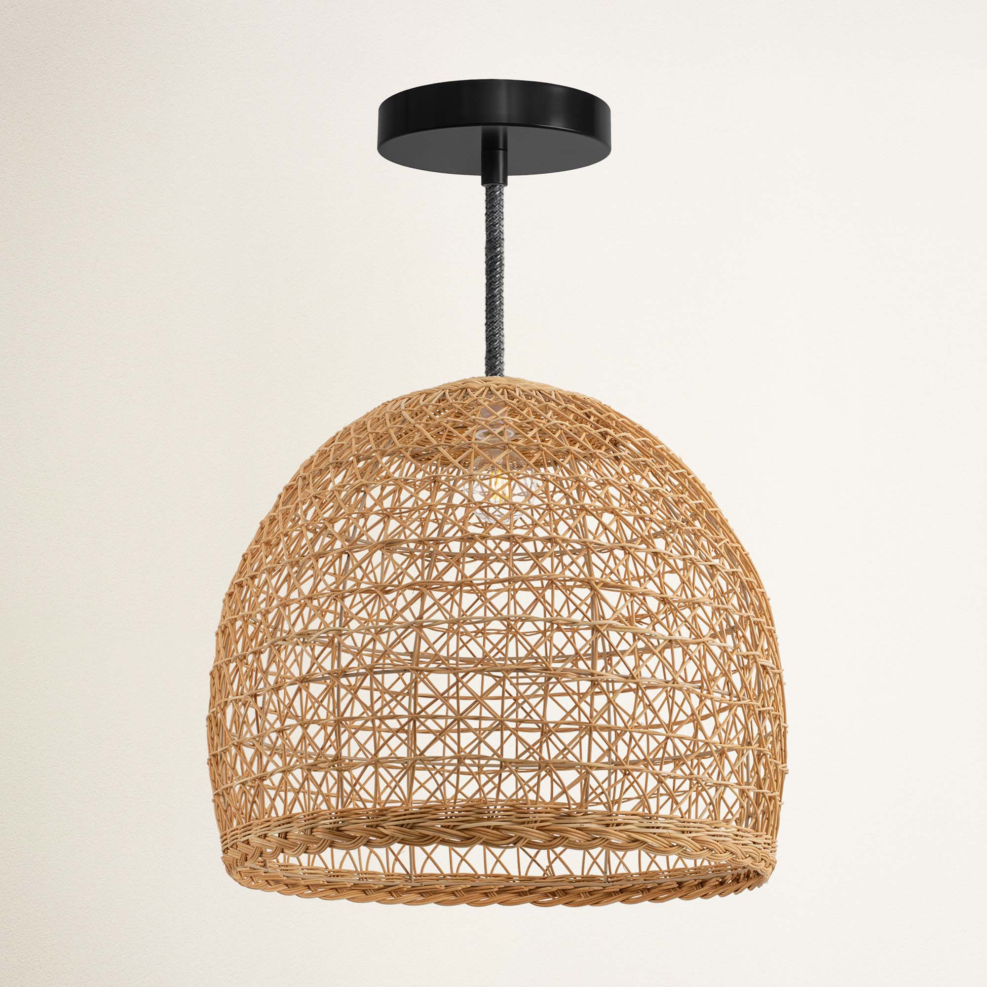 rowabi lumiere hardwire black woven pendant light with black fixture