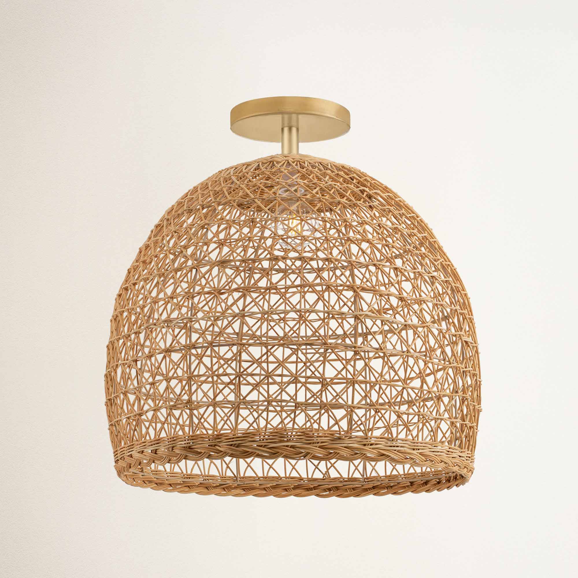 rowabi lumiere hardwire flush mount woven rattan ceiling light fixture