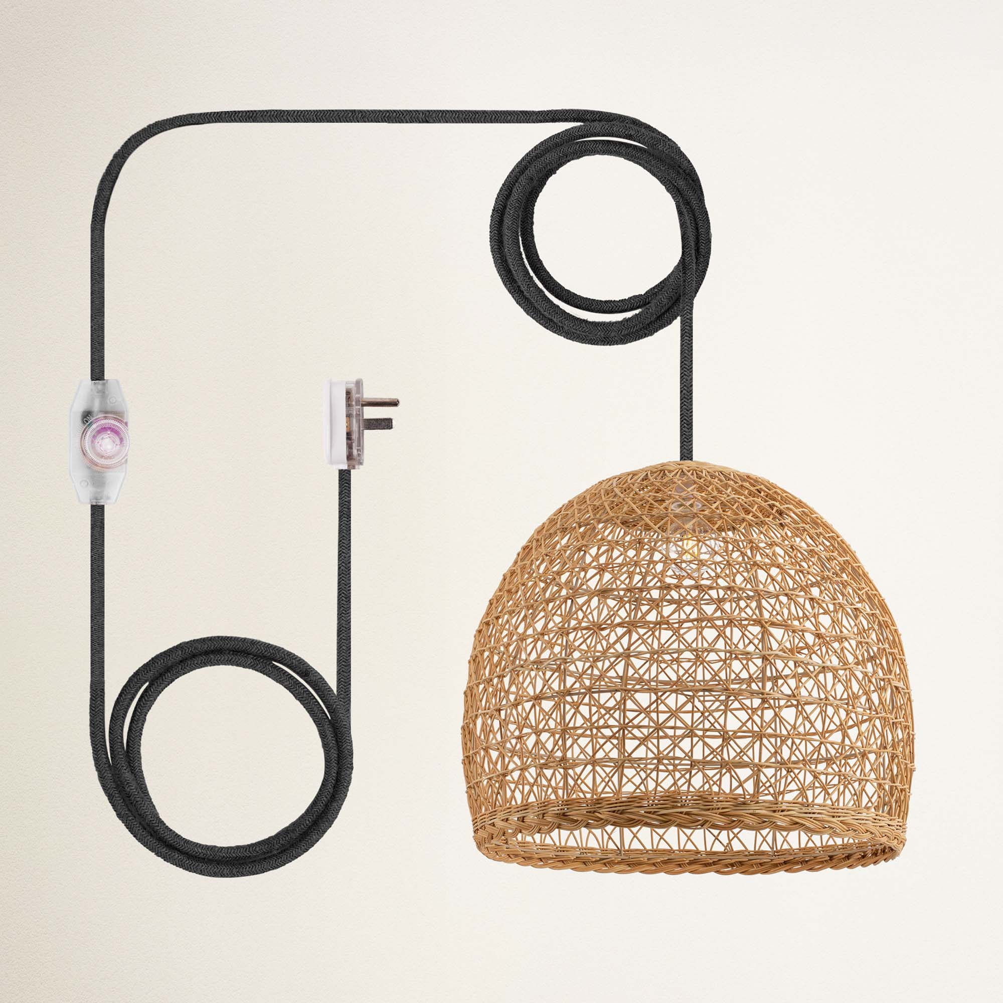 rowabi lumiere plug in black wicker basket with black metal stand