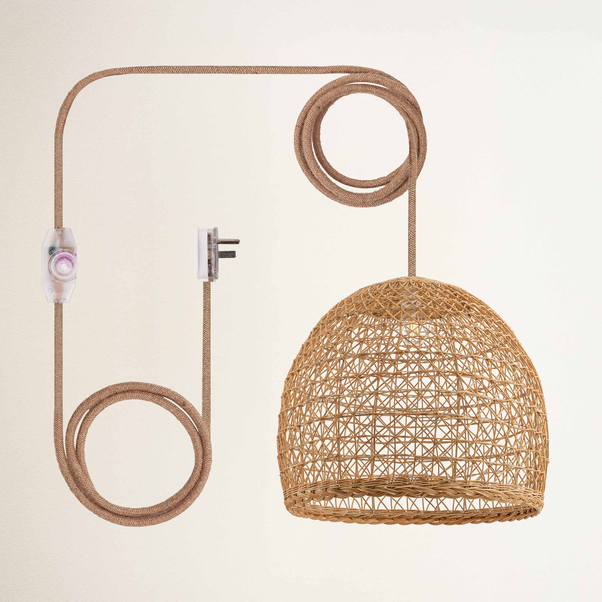 rowabi lumiere plug in natural woven basket with coiled rope