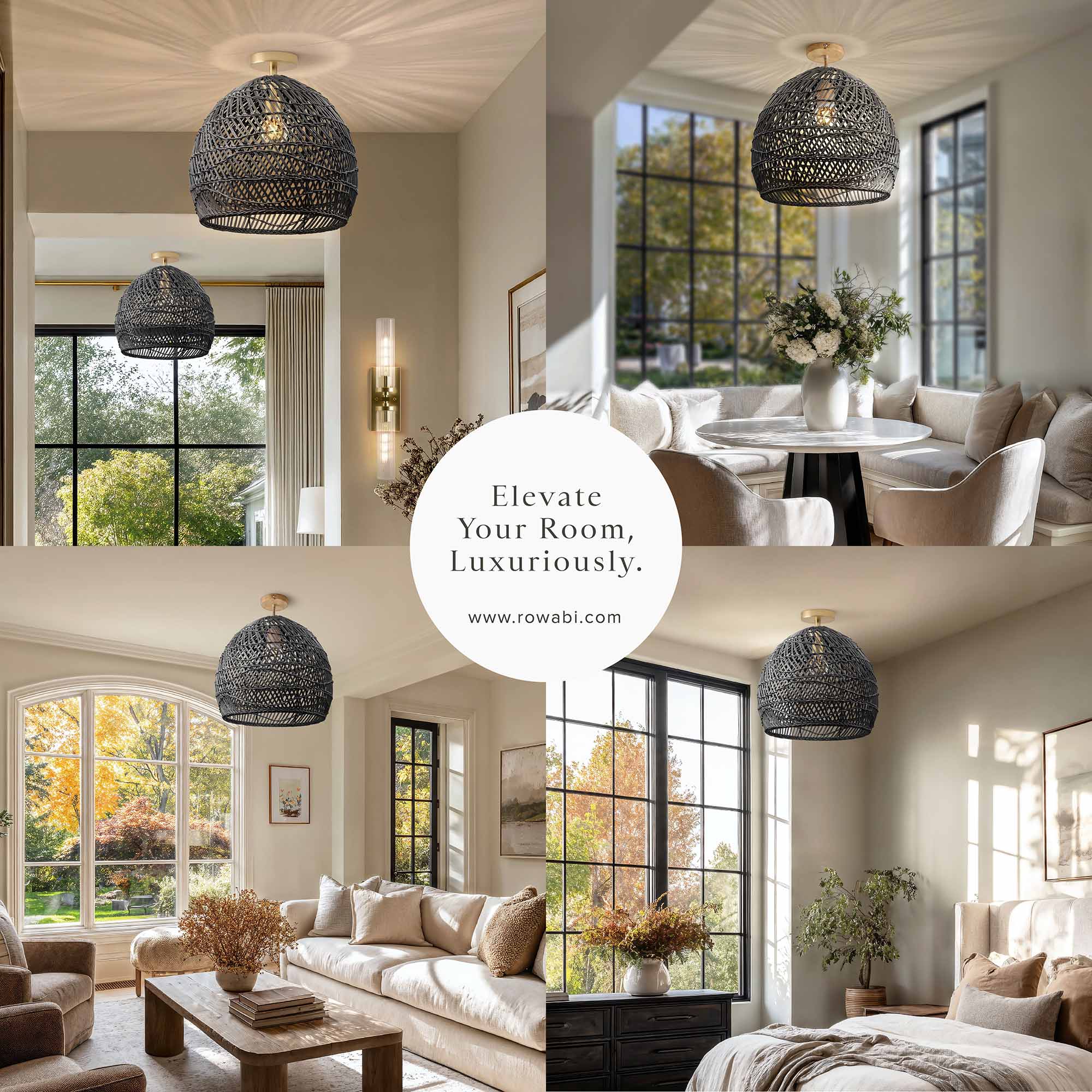 Lunar Rattan Flush Mount Light