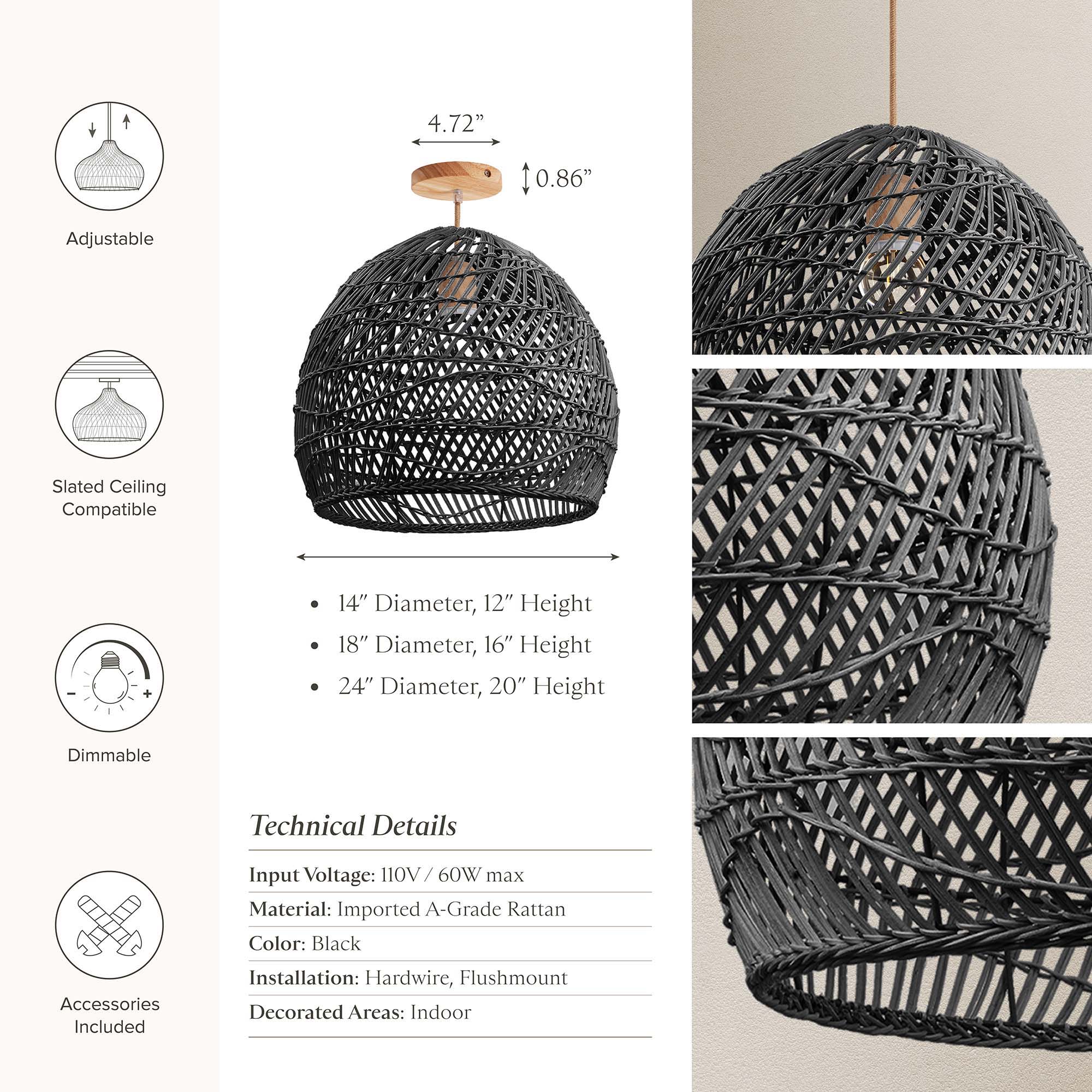 Lunar Rattan Flush Mount Light