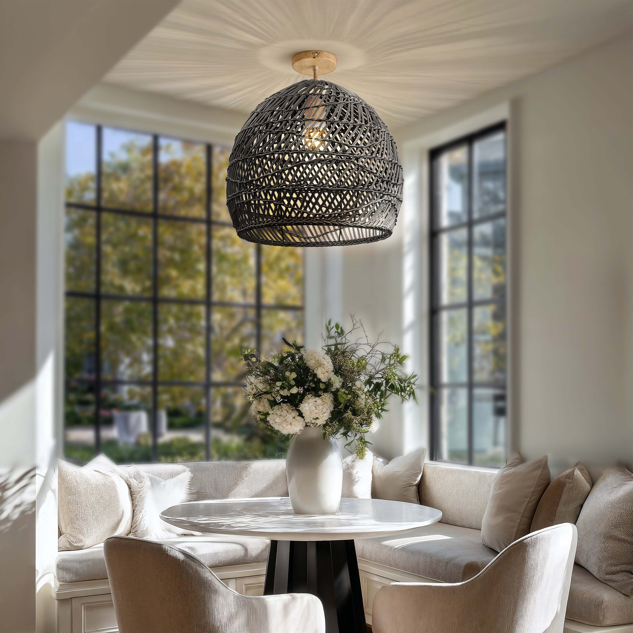 Lunar Rattan Flush Mount Light