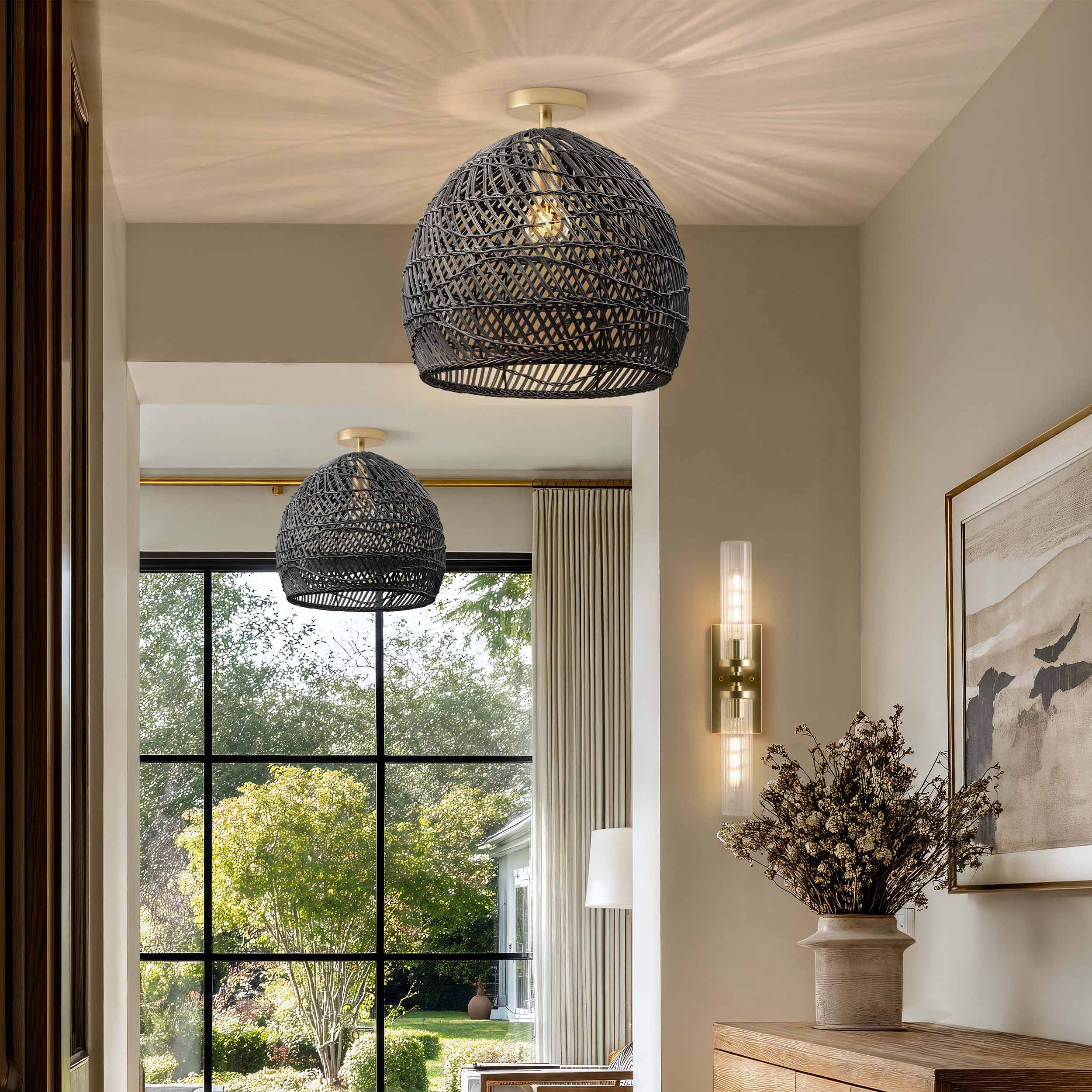 Lunar Rattan Flush Mount Light