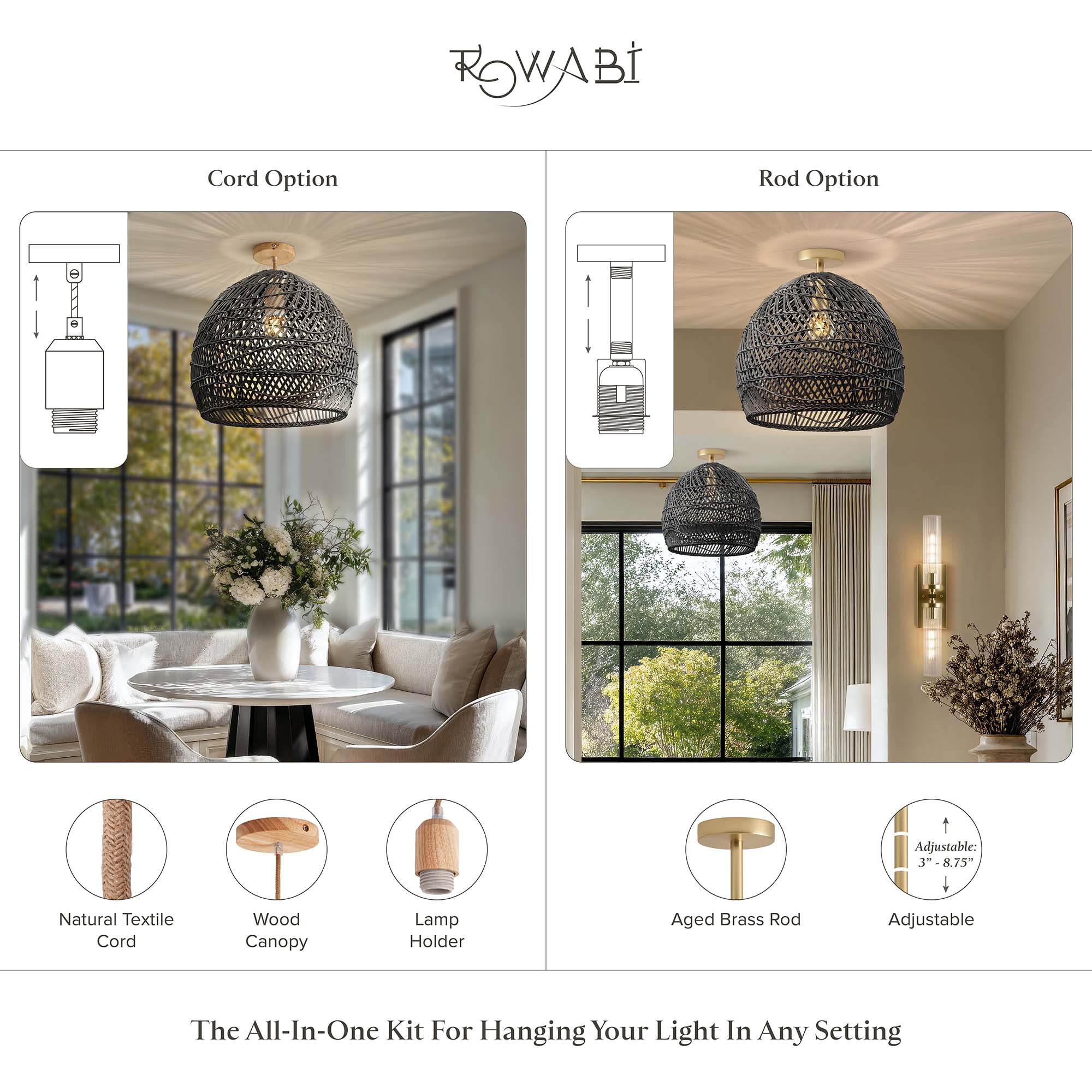 Lunar Rattan Flush Mount Light