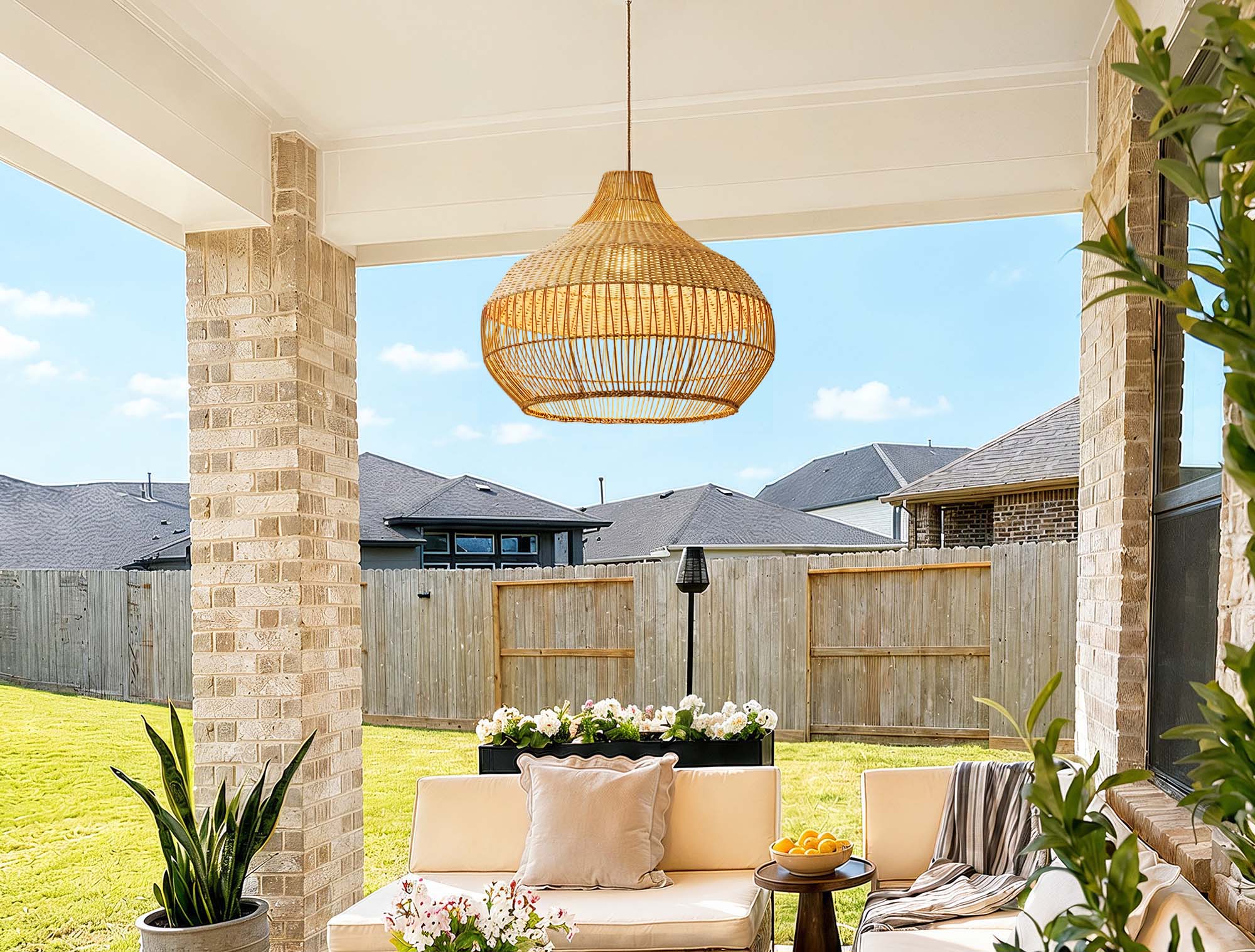 rowabi outdoor space for outdoor beatrice rattan pendant light