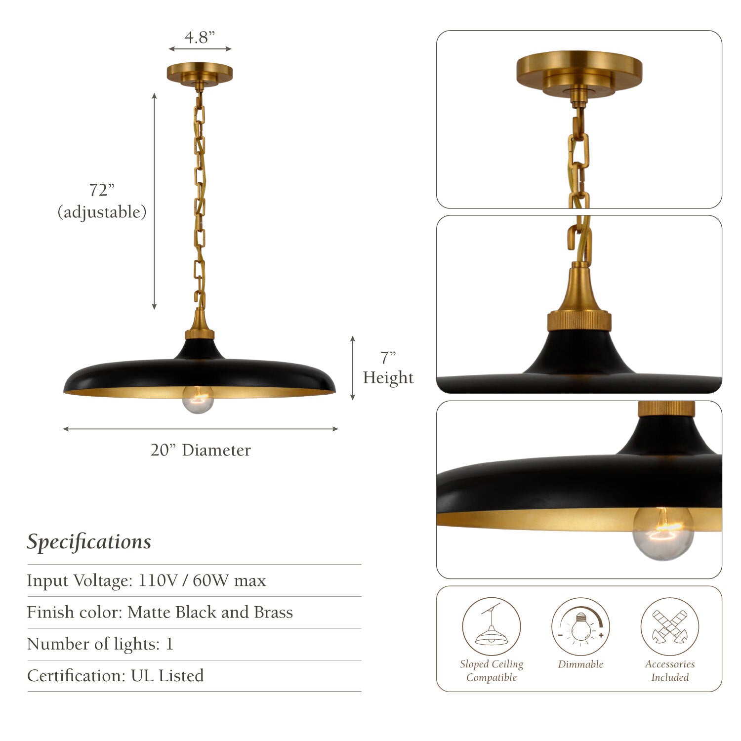 Raven Black Dome Pendant Light