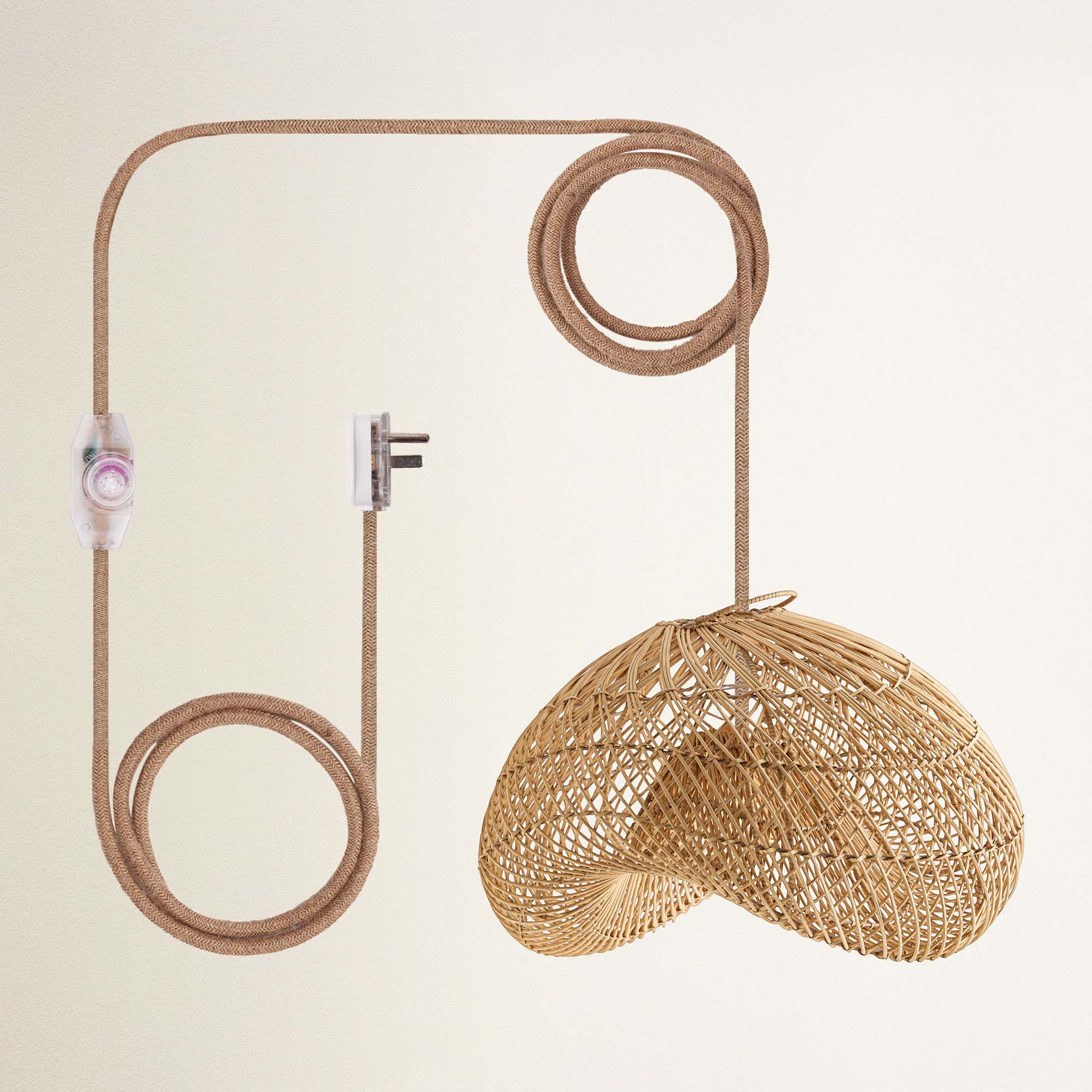 rowabi sepherina plug in natural woven rattan lamp with a coiled cable