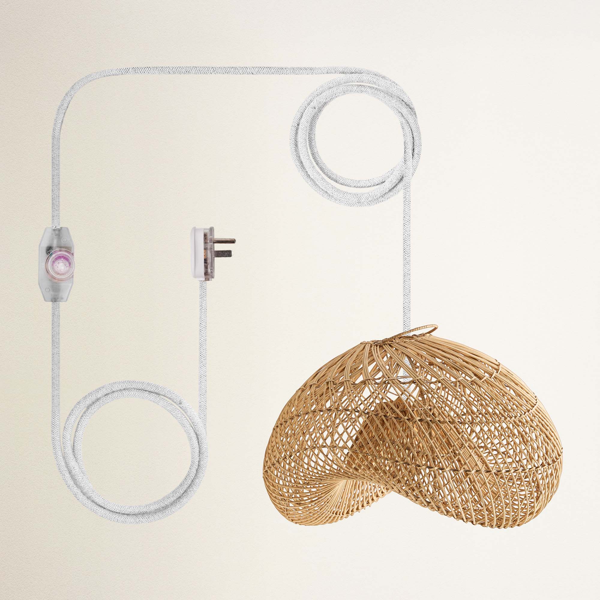 rowabi sepherina plug-in white woven pendant light with white cord and plug
