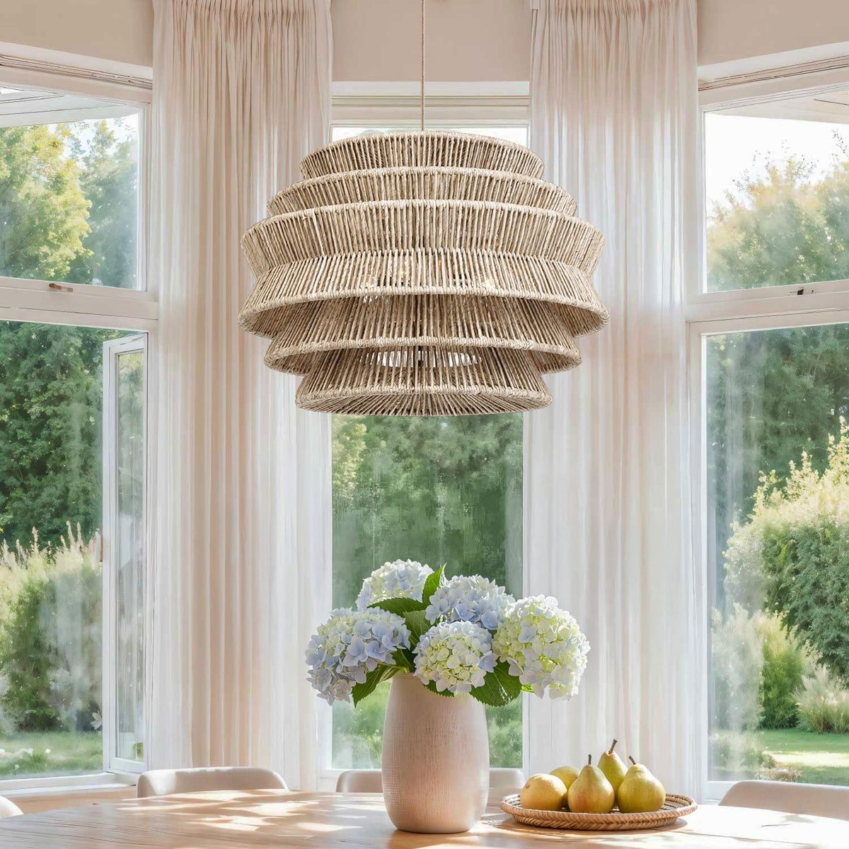 rowabi verinica white rattan pendent light focus