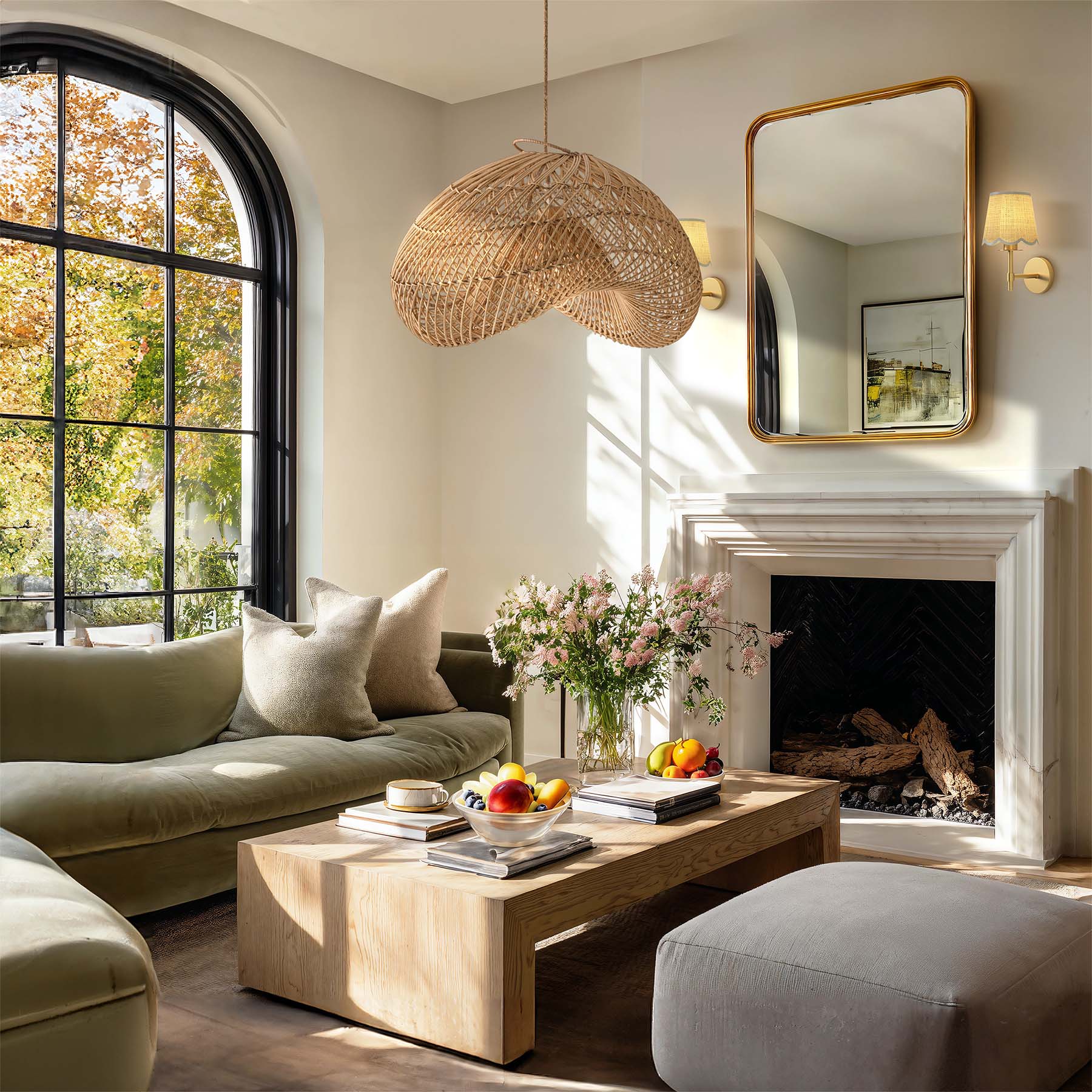 sepherina rattan pendant light solenne rattan sconce living room modern with fireplace