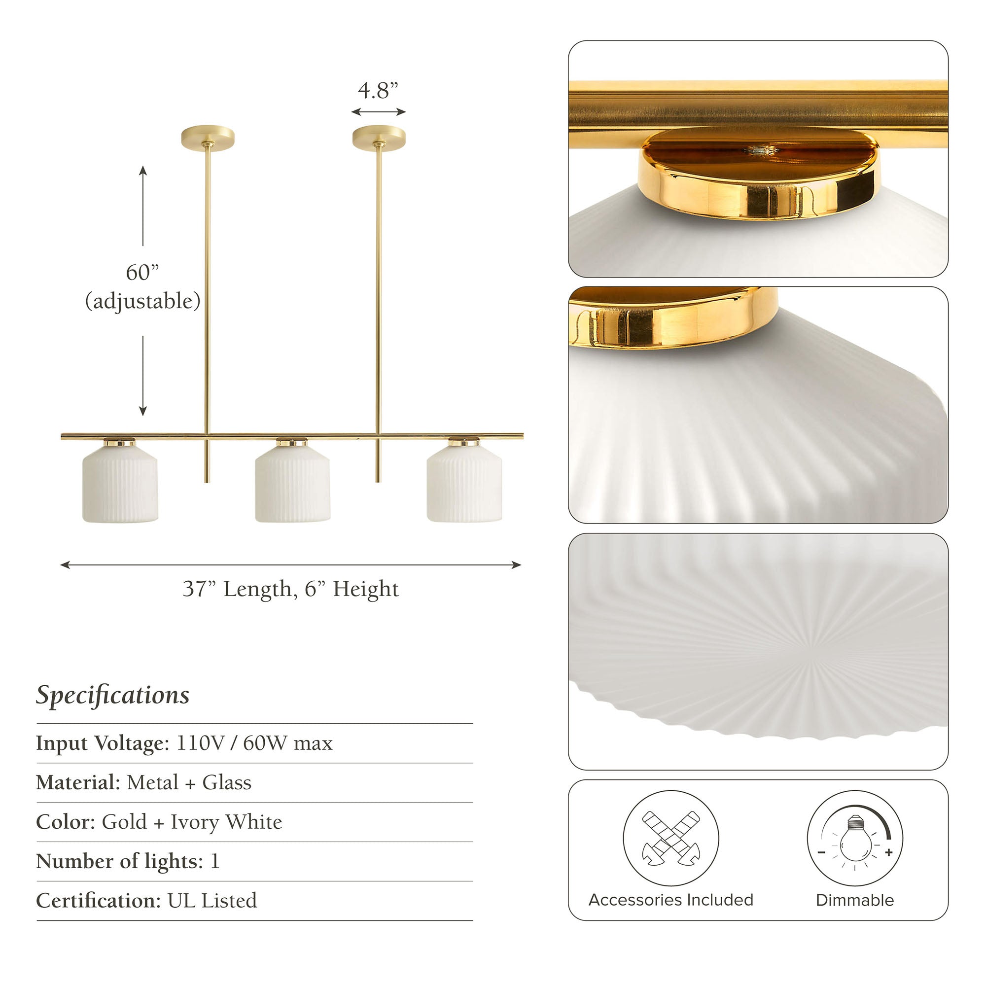 Serene Polished 3 Light Pendant Light