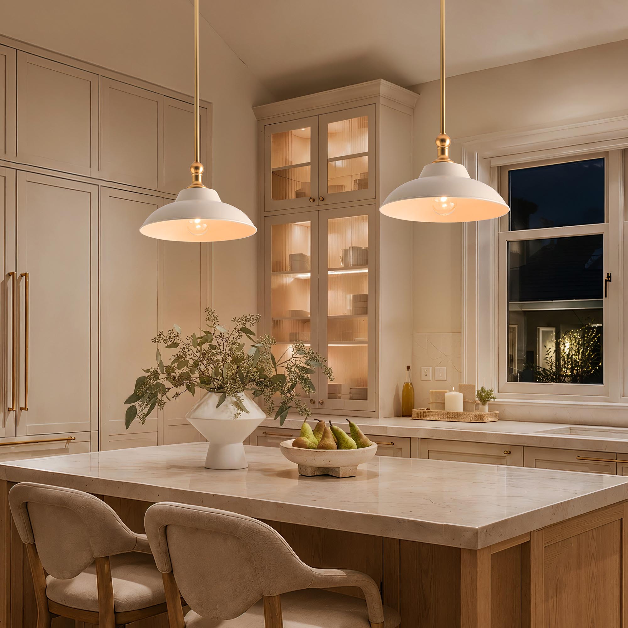 tresor white pendant light on kitchen evening