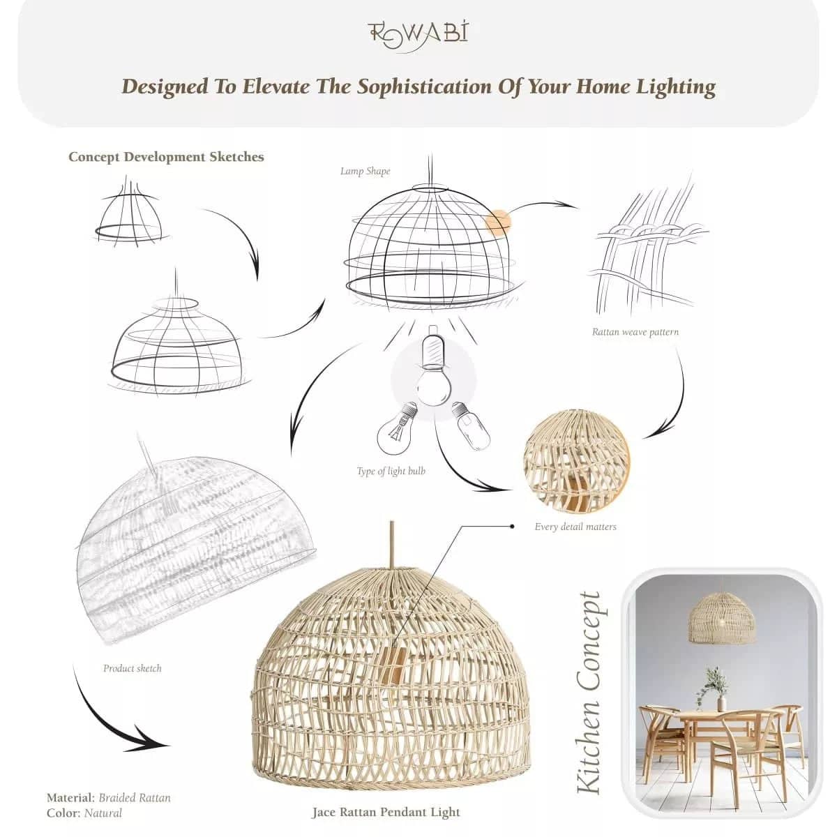 Jace Rattan Pendant Light - Rowabi