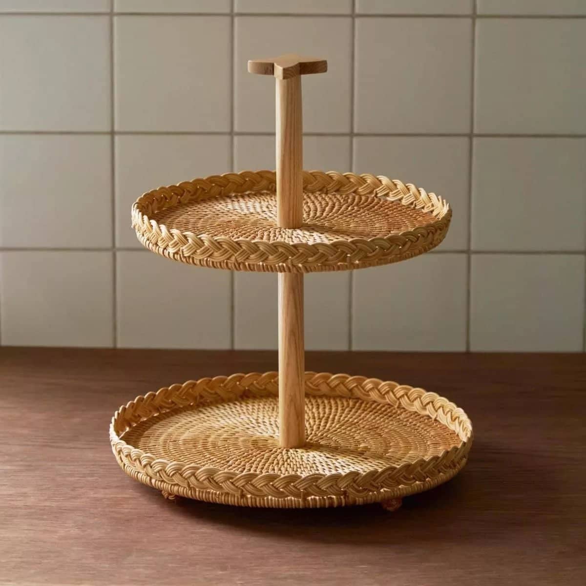 Jules 2-Tier Wood and Rattan Tray - Rowabi