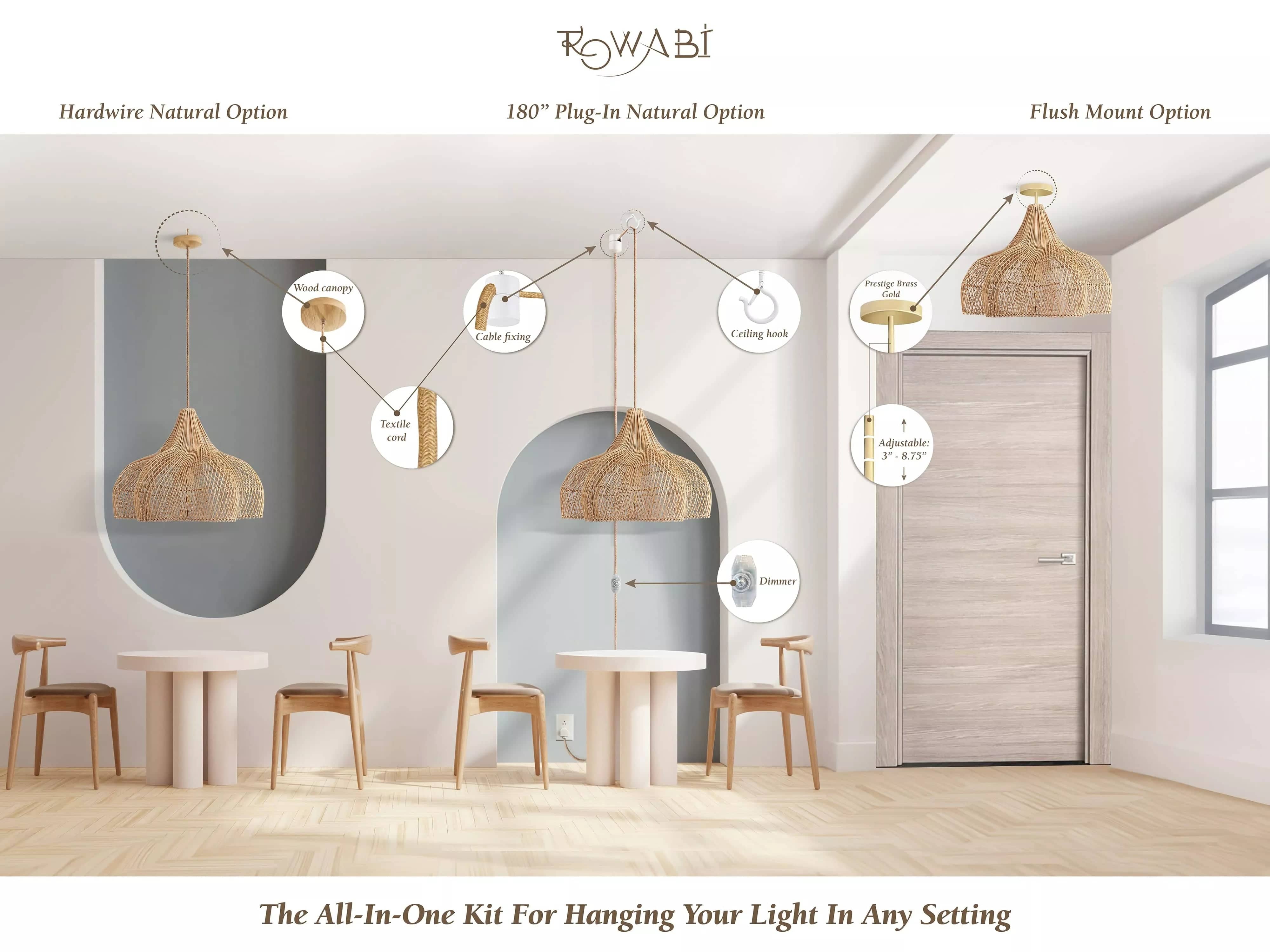 RuffleWisp Rattan Pendant Light - Rowabi
