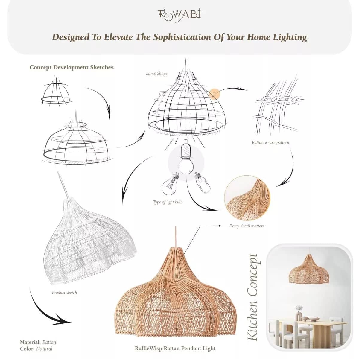 RuffleWisp Rattan Pendant Light - Rowabi