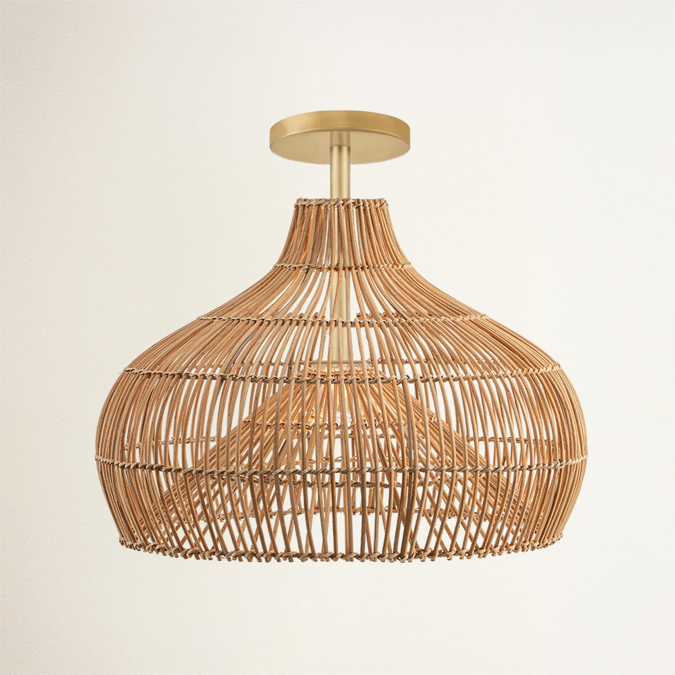 Oceania Cone Rattan Flush Mount Light
