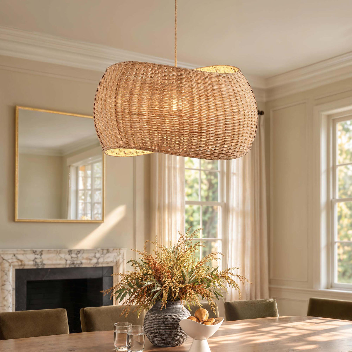 angelo brown rattan pendant light dining focus