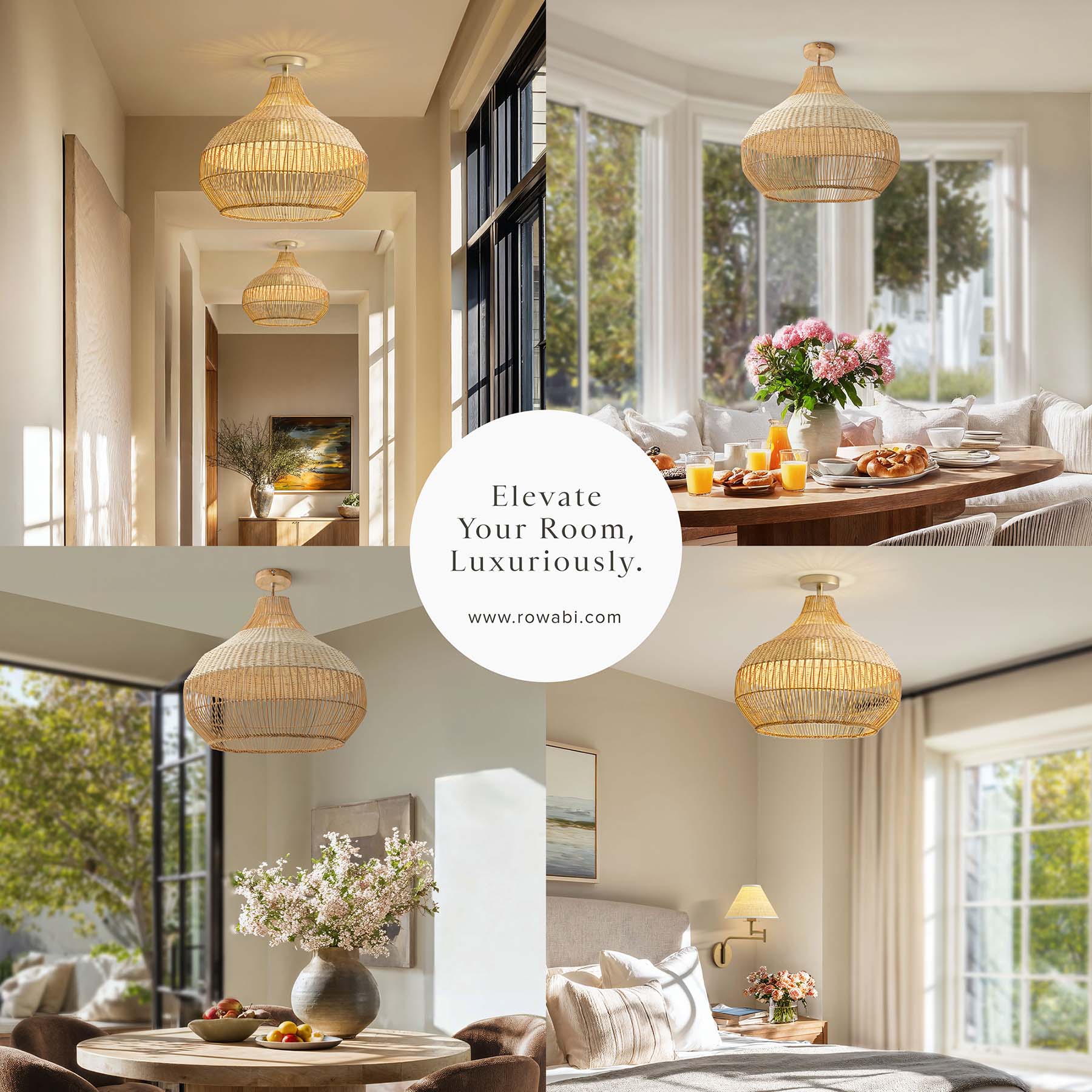 Beatrice Rattan Flush Mount Light