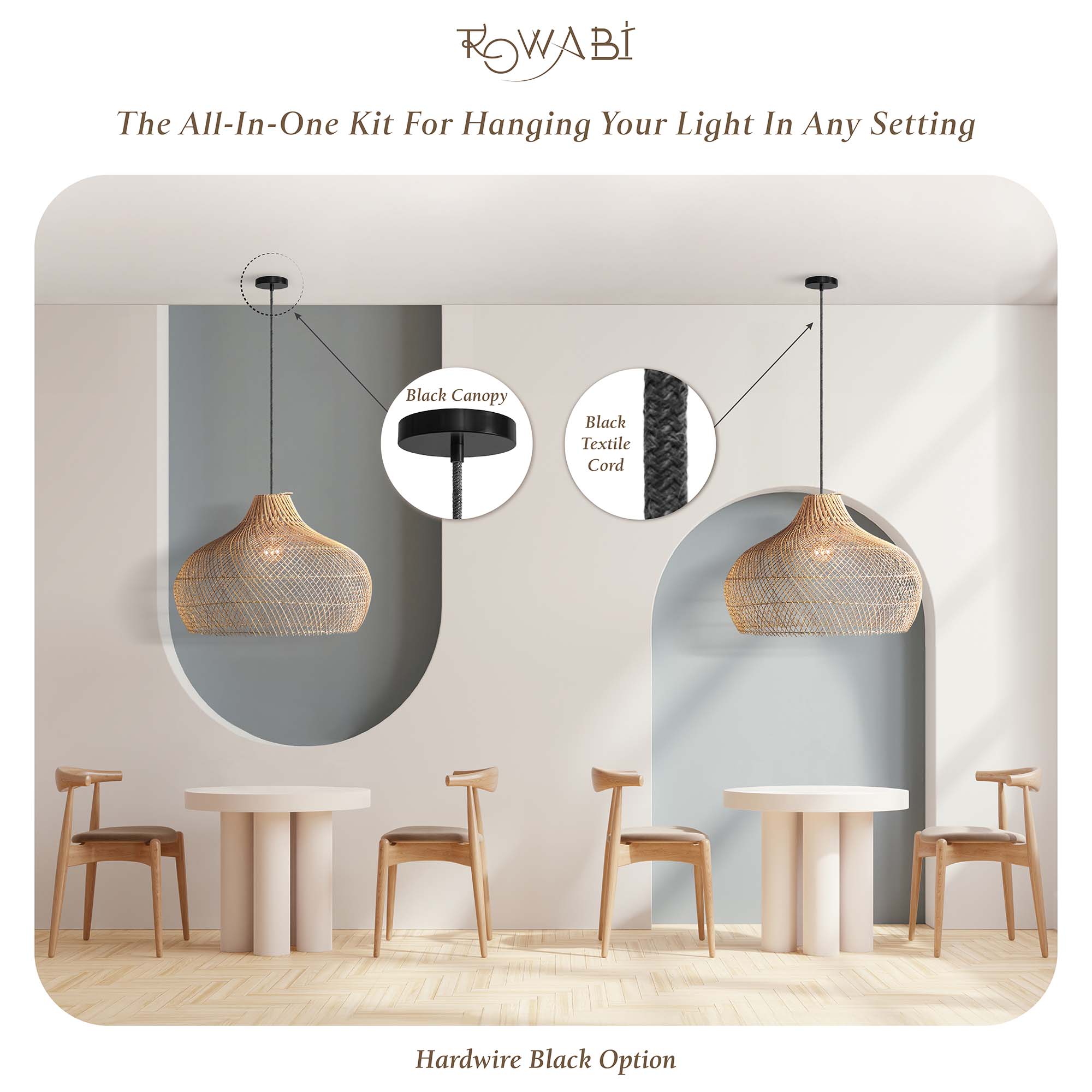 Black Hardwired Hanging Pendant Light Kit