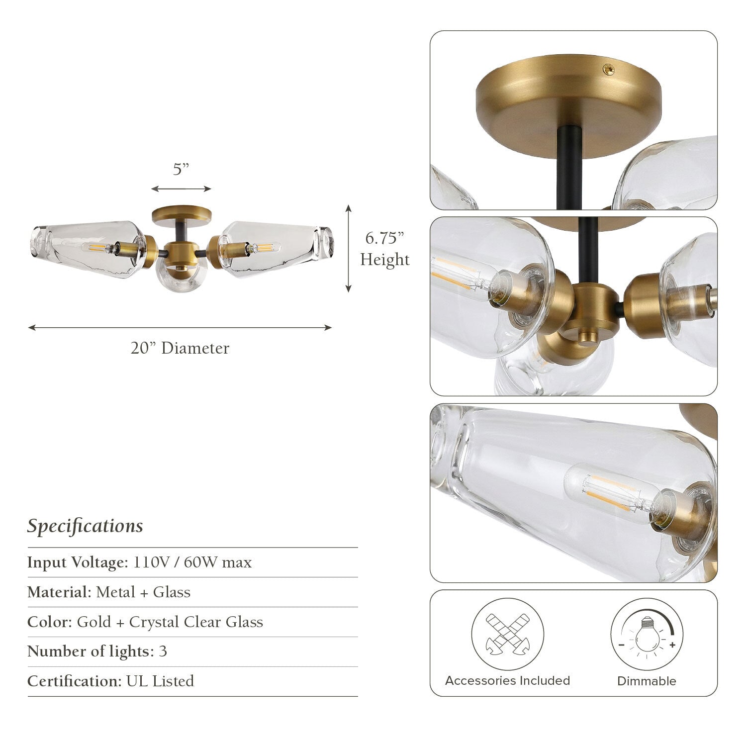 cadenza flush mount ceiling light fixture with dimensions and specifications