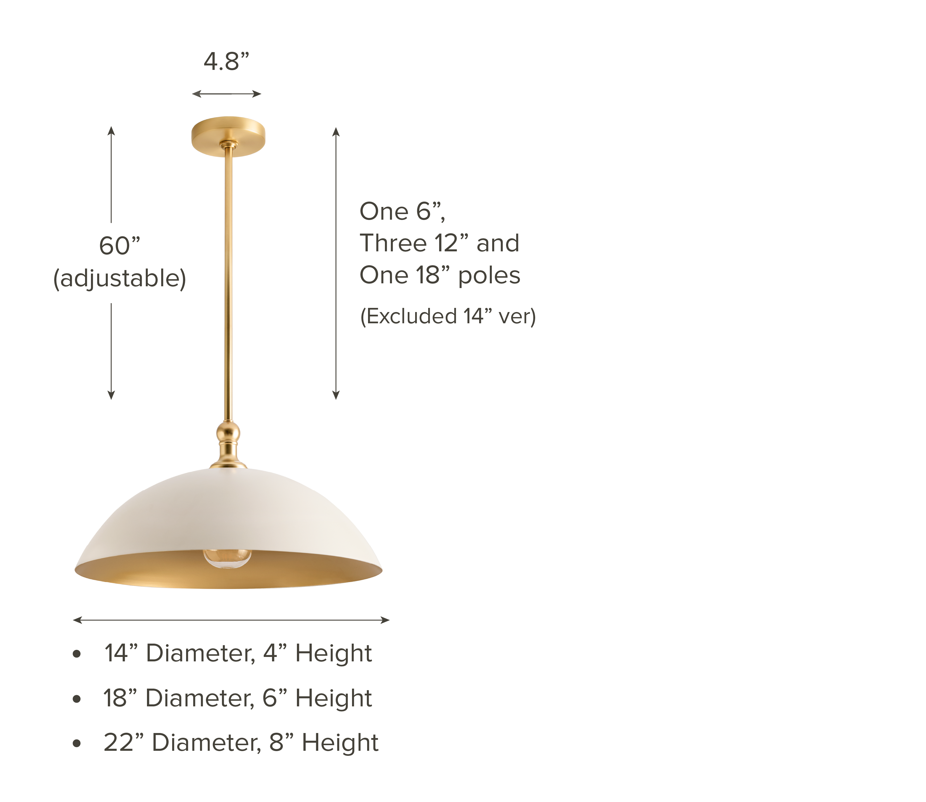 eliza dome brass pendant light dimension