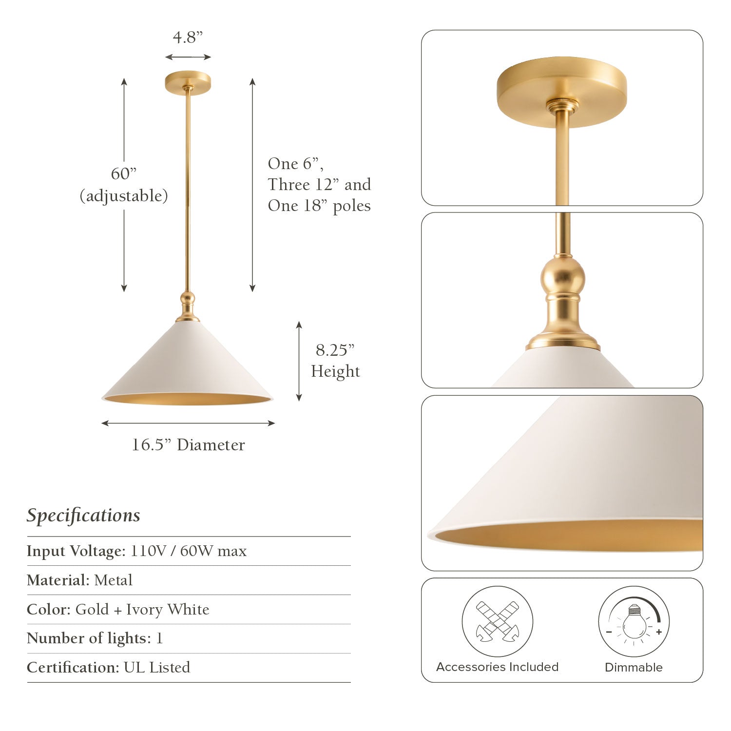 giza cone brass pendant light specs