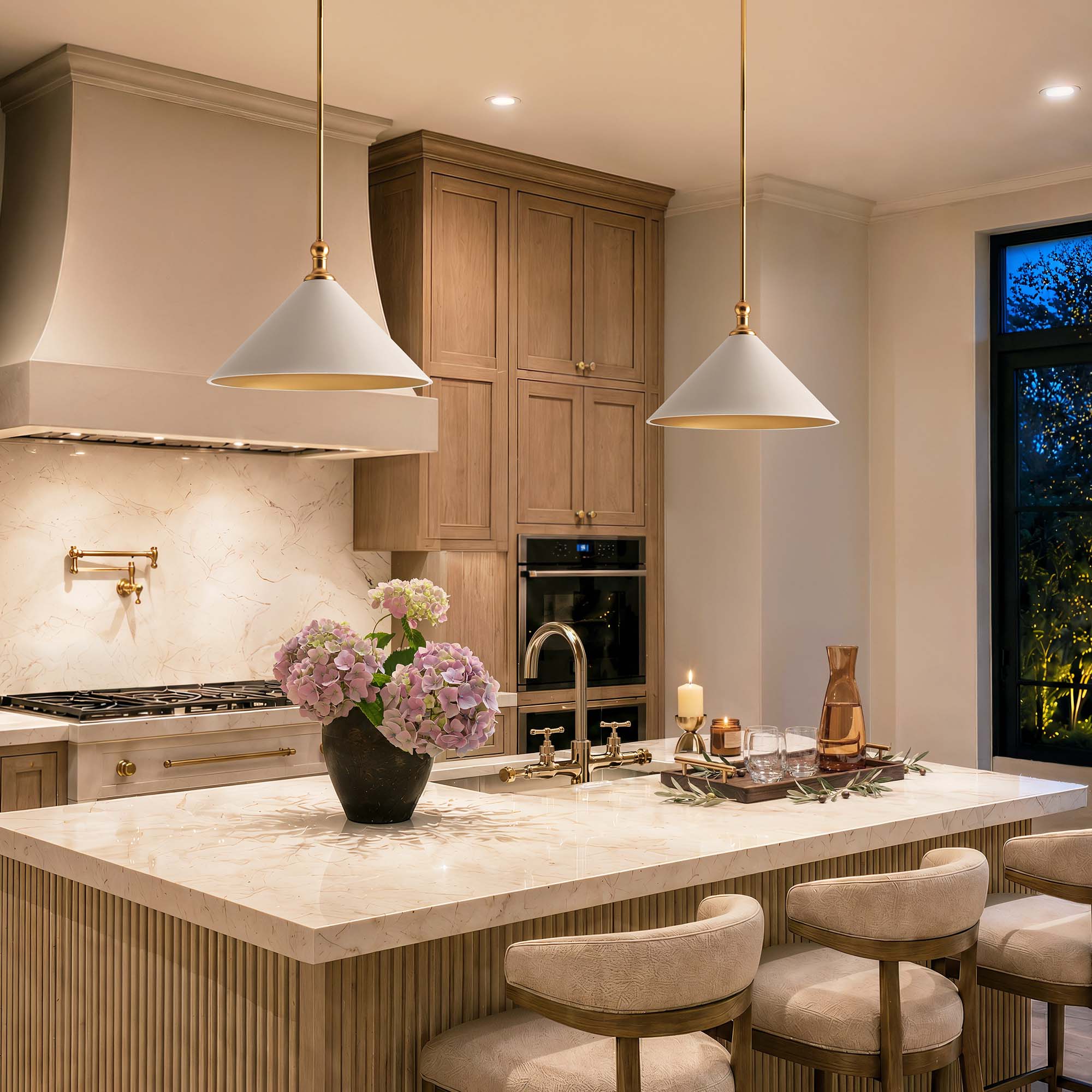 giza cone pendant light on kitchen evening