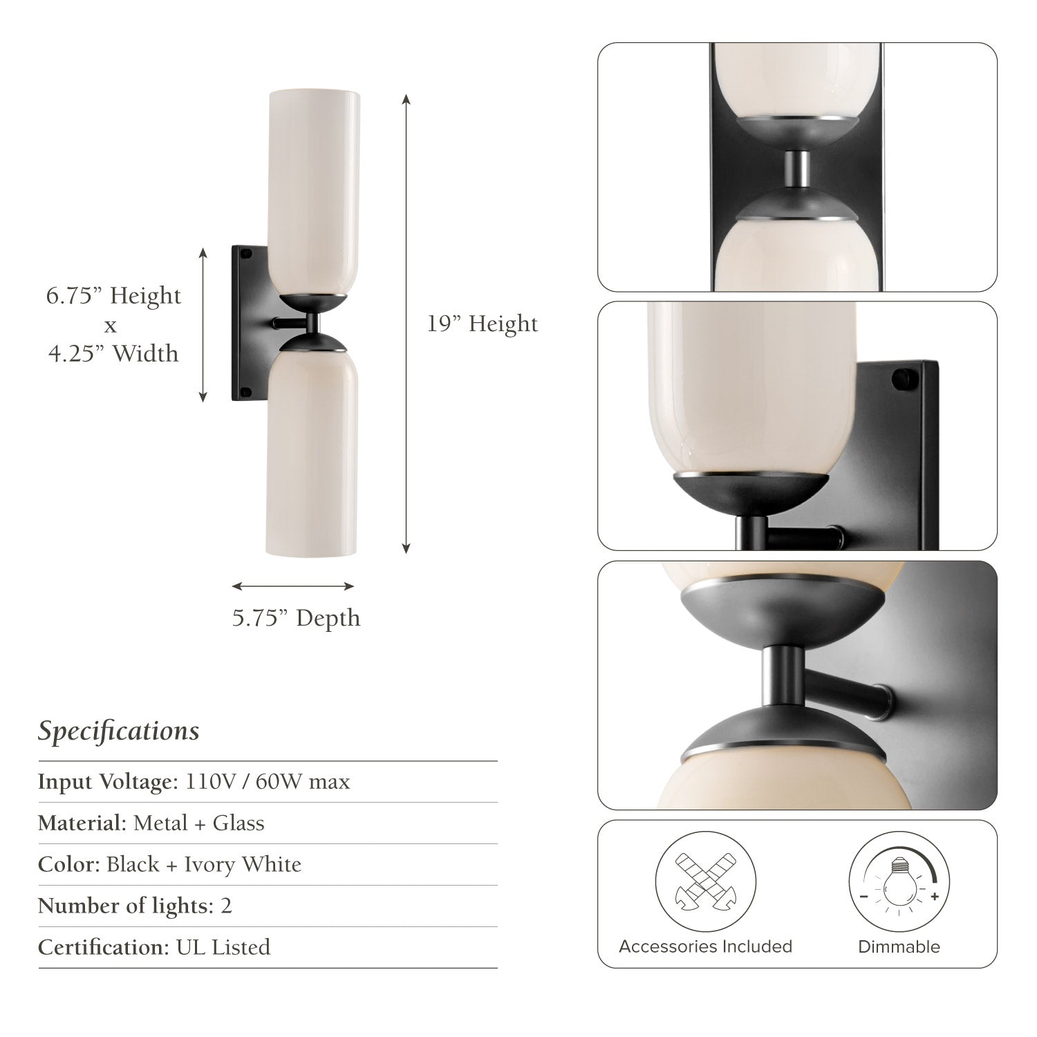 Glass Double Black Wall Sconce