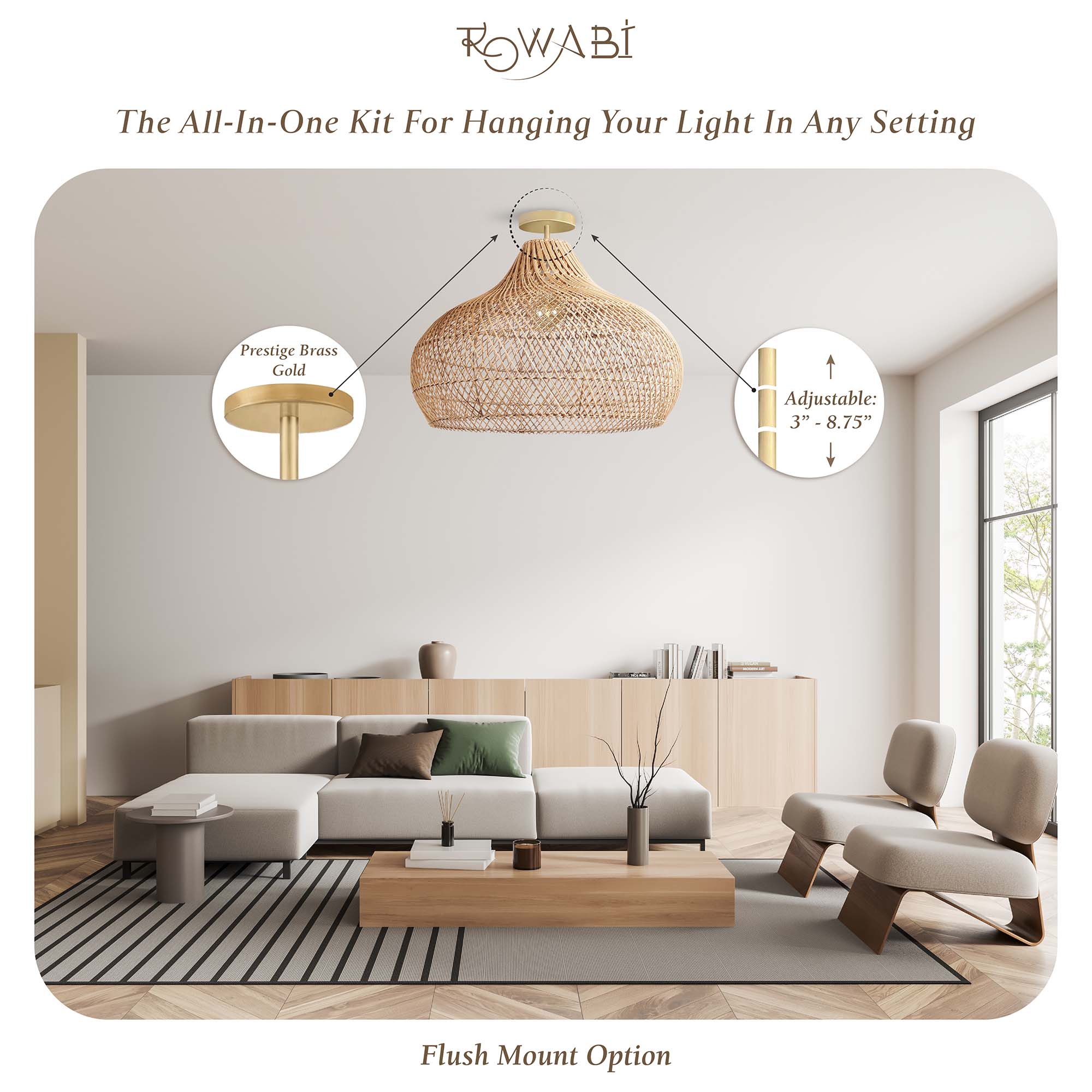Flush Mount Hanging Pendant Light Kit