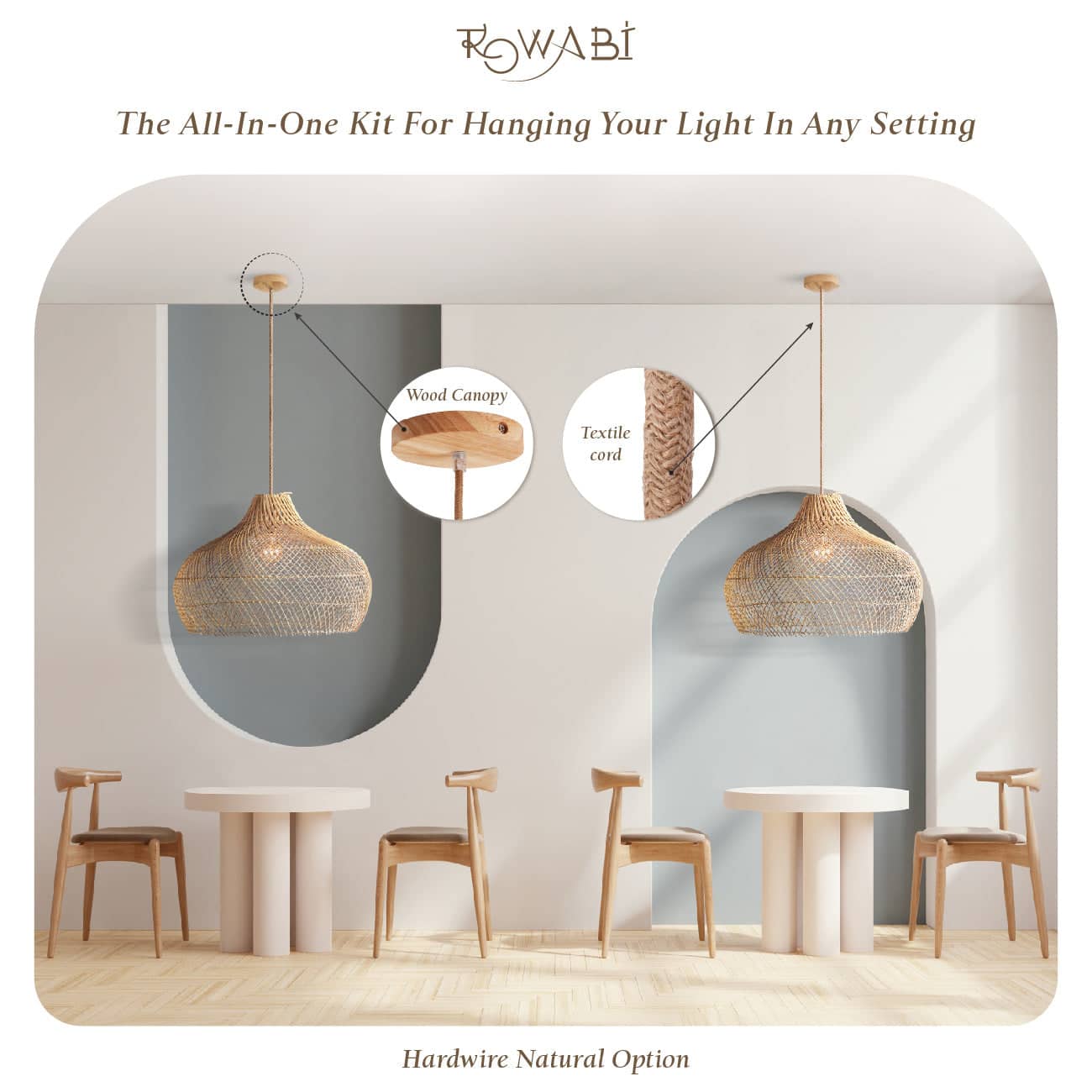 Rowabi Customized Hanging Light Cord Kit 120 Outdoor Natural