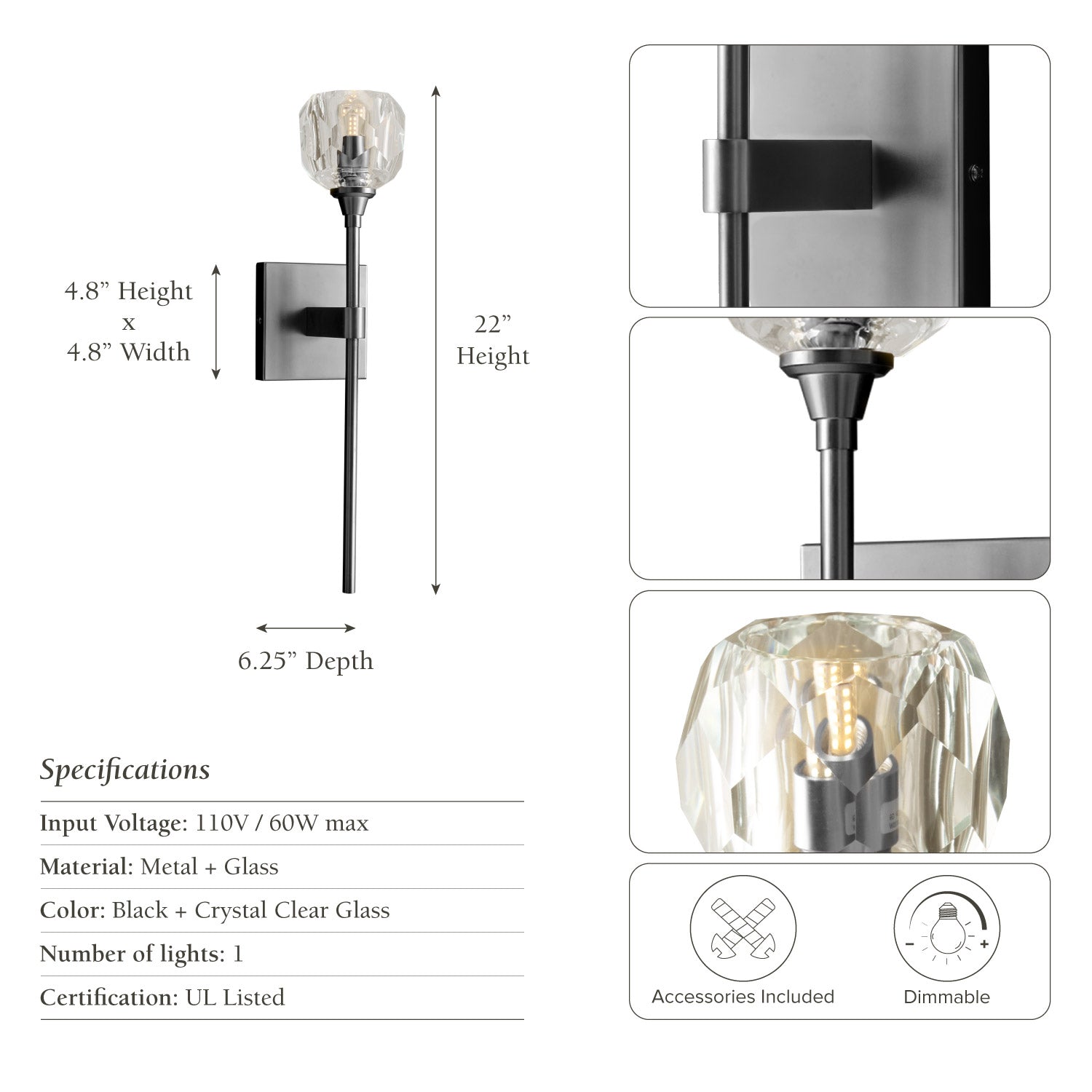 Jade Armed Black Wall Sconce